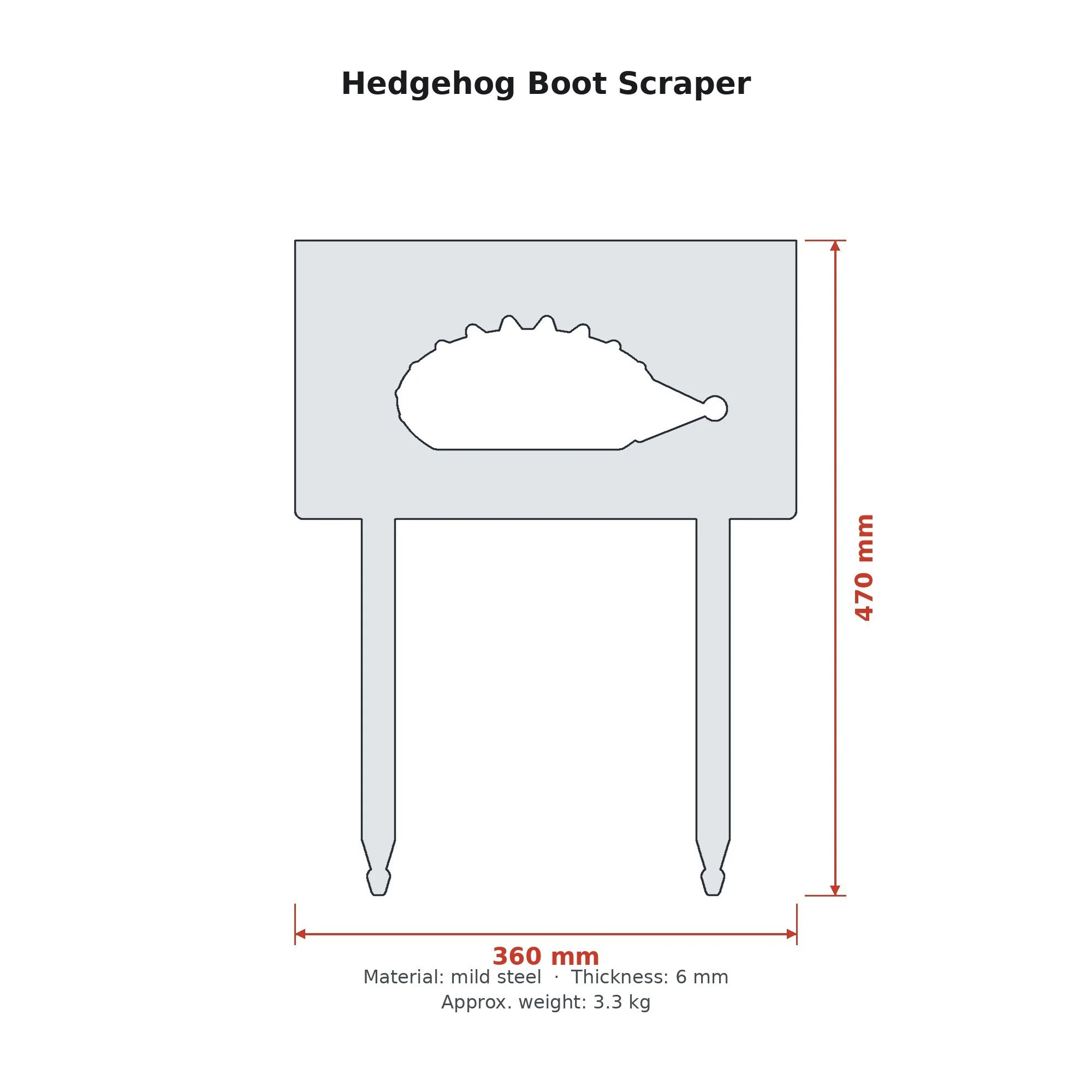 Dimension drawing of the Hedgehog Boot Scraper with sizes in millimetres