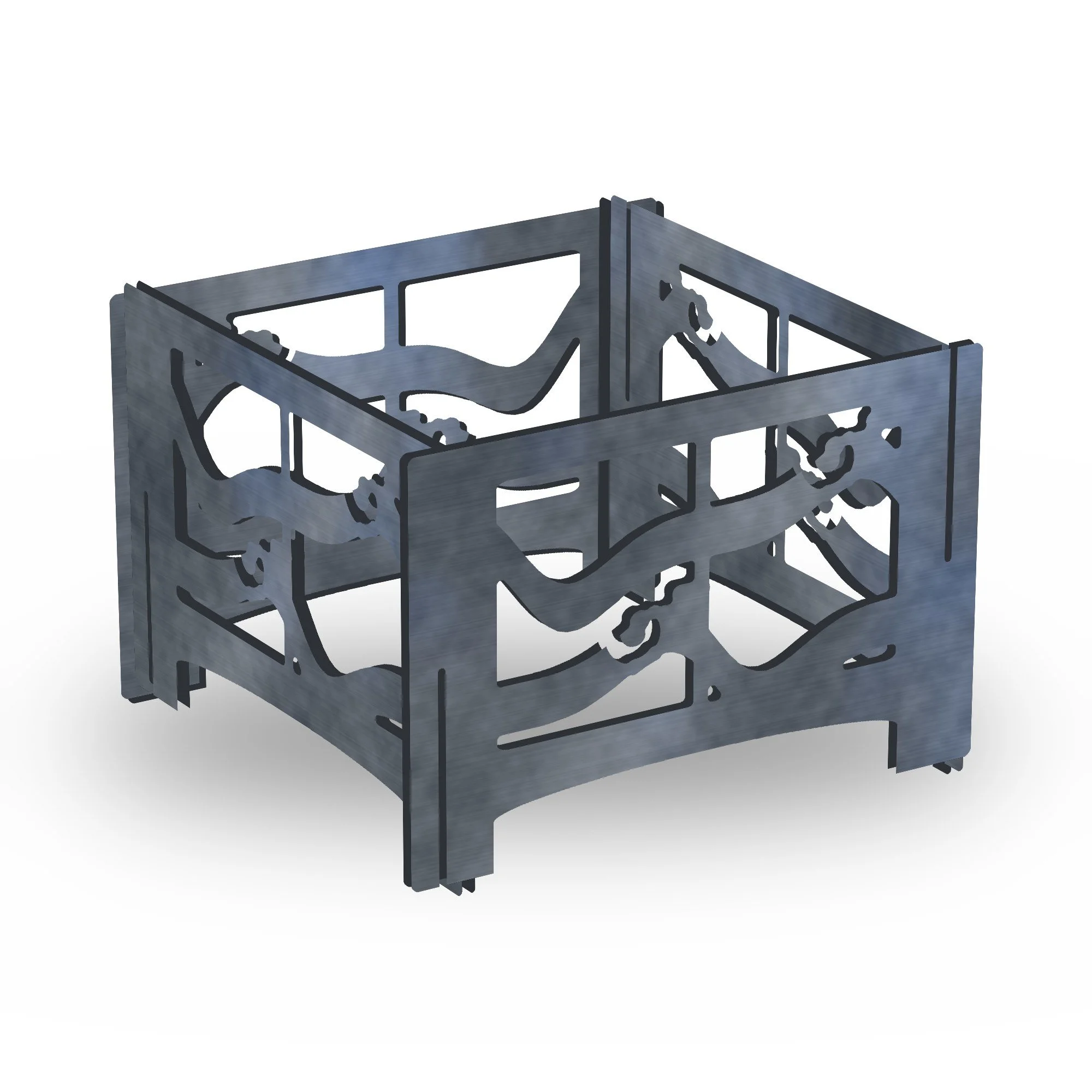 Tidewater Tabletop Fire Bowl Windbreak in raw mild steel – plasma-cut 3 mm steel, studio photo on white