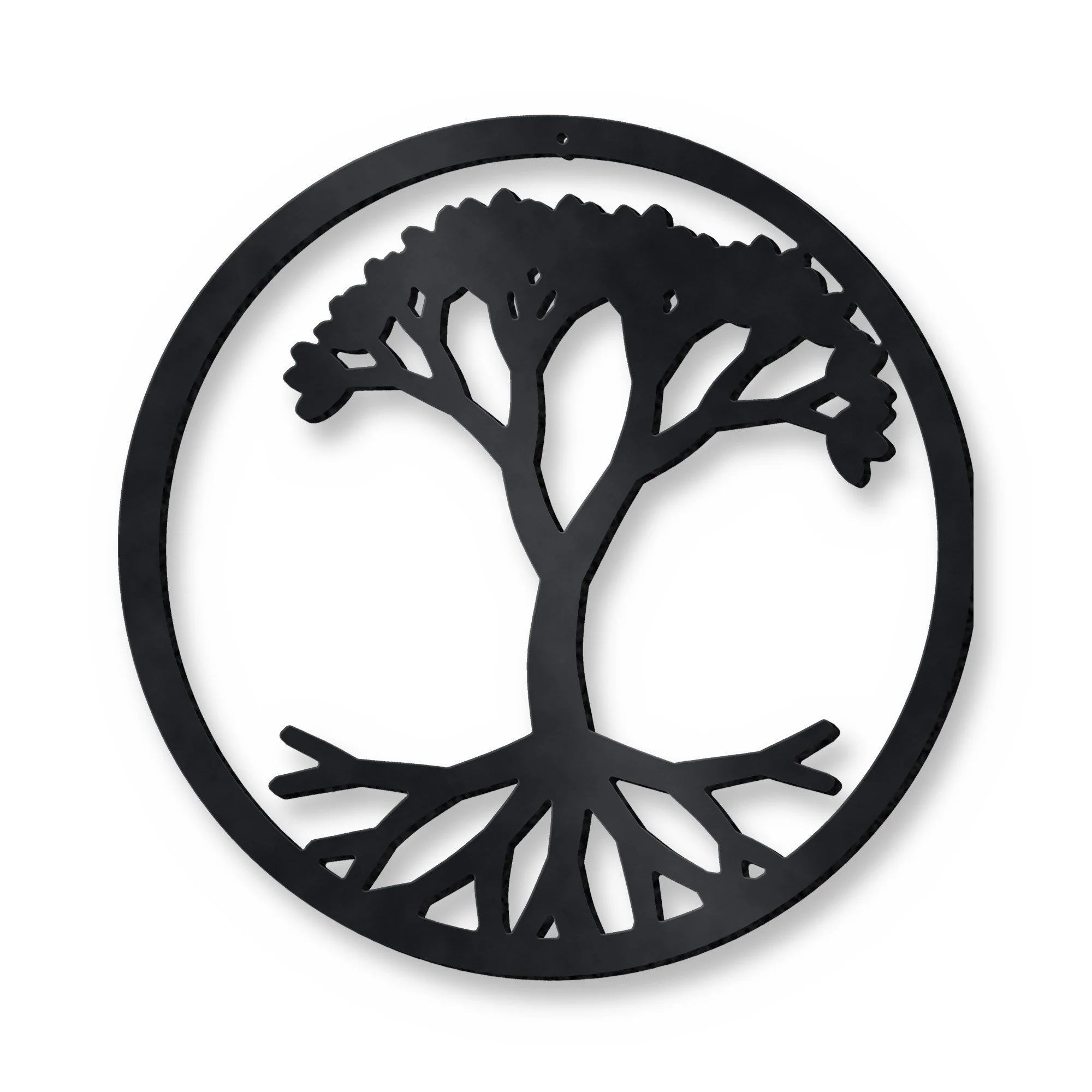 Tree of Life Metal Wall Art in satin black – plasma-cut 3 mm steel, studio photo on white
