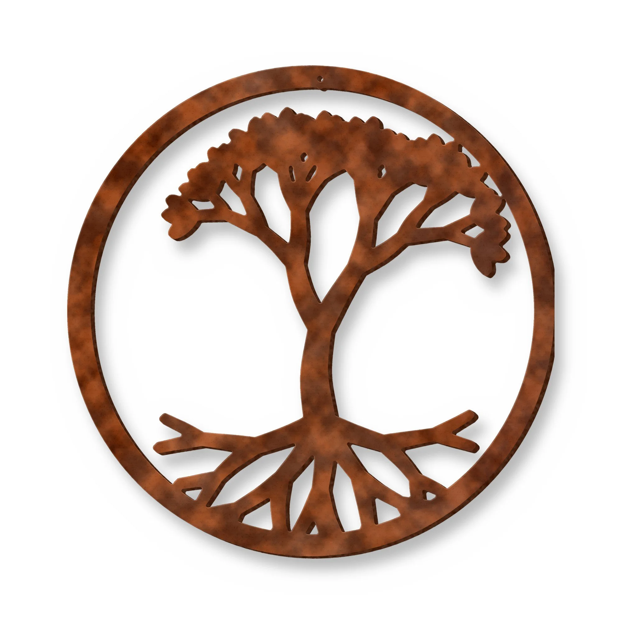 Tree of Life Metal Wall Art in rust patina – plasma-cut 3 mm steel, studio photo on white