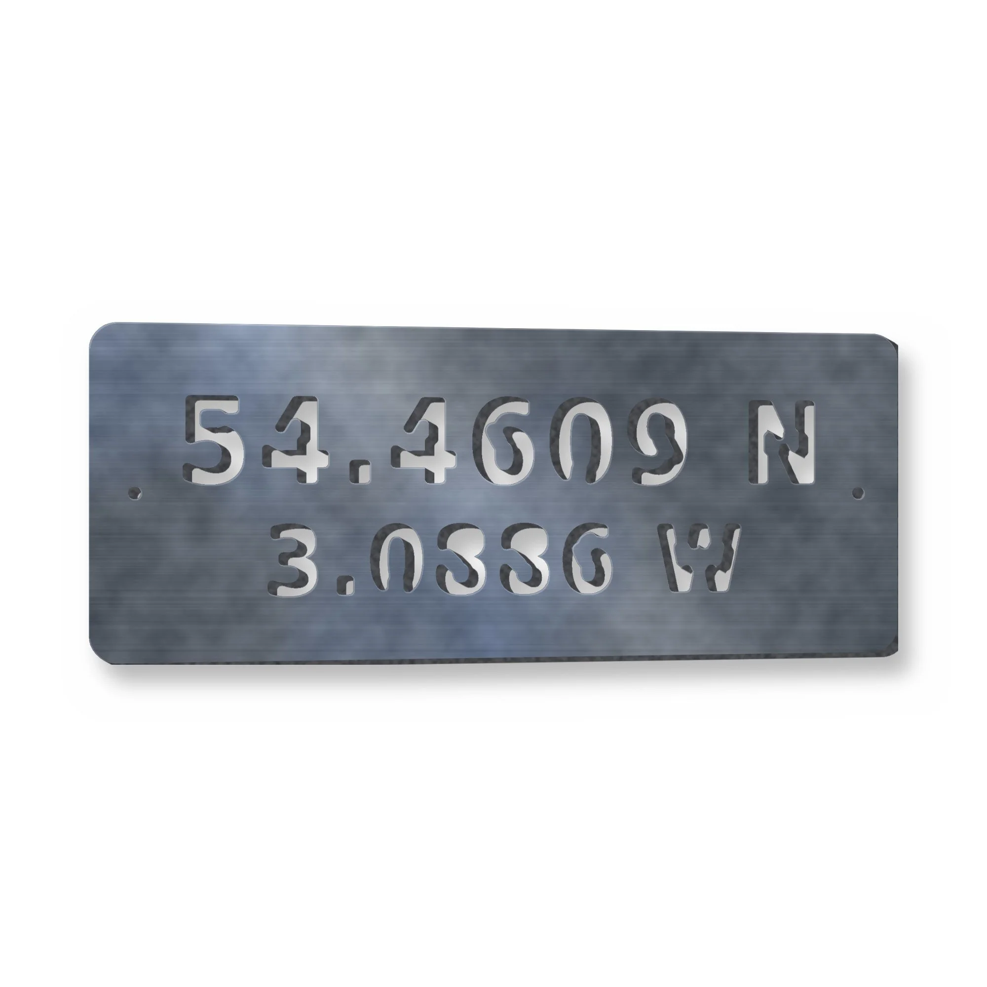 Example of the Personalised Coordinates Plaque reading 54.4609 N / 3.0886 W