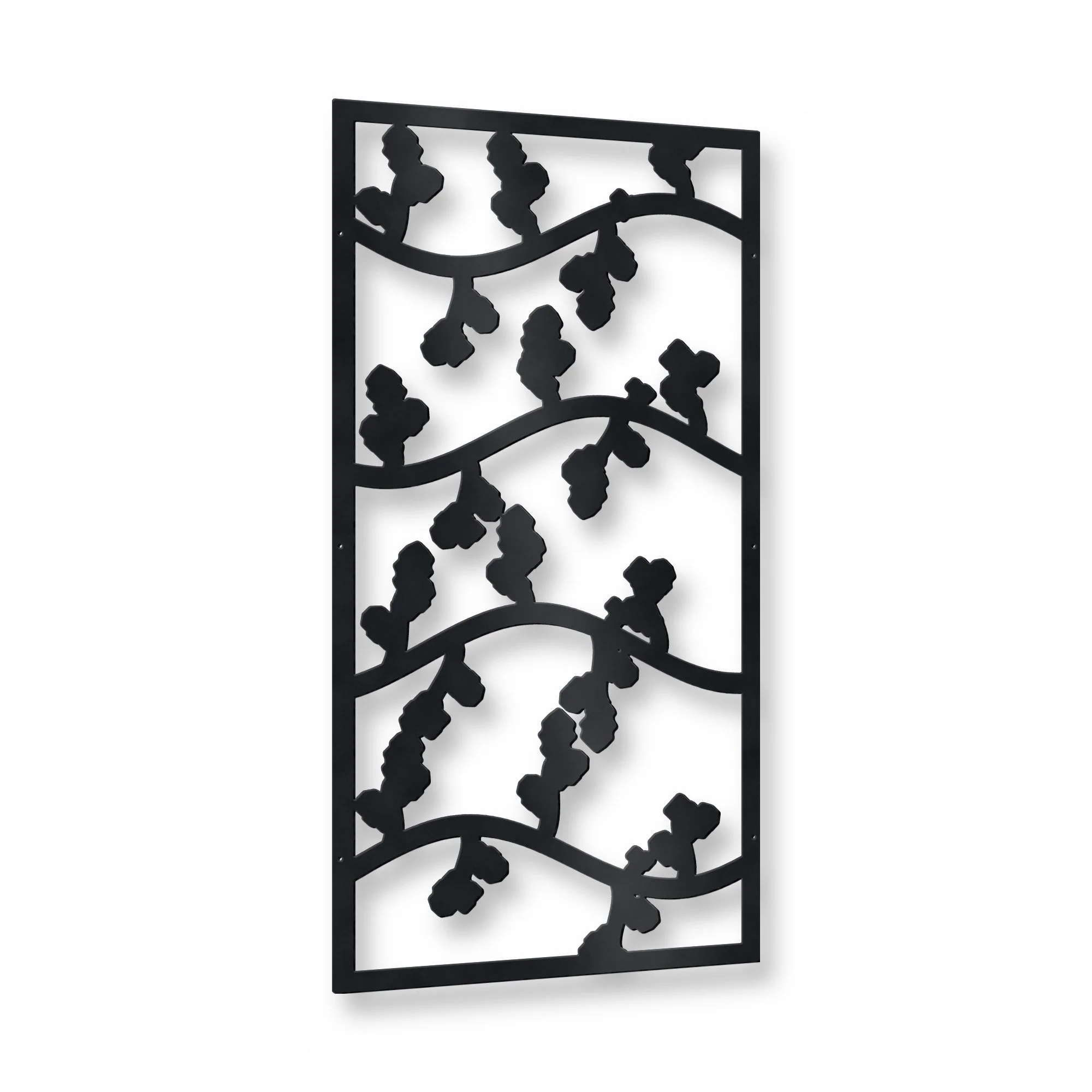 Hawthorn Privacy Screen Panel in satin black – plasma-cut 3 mm steel, studio photo on white