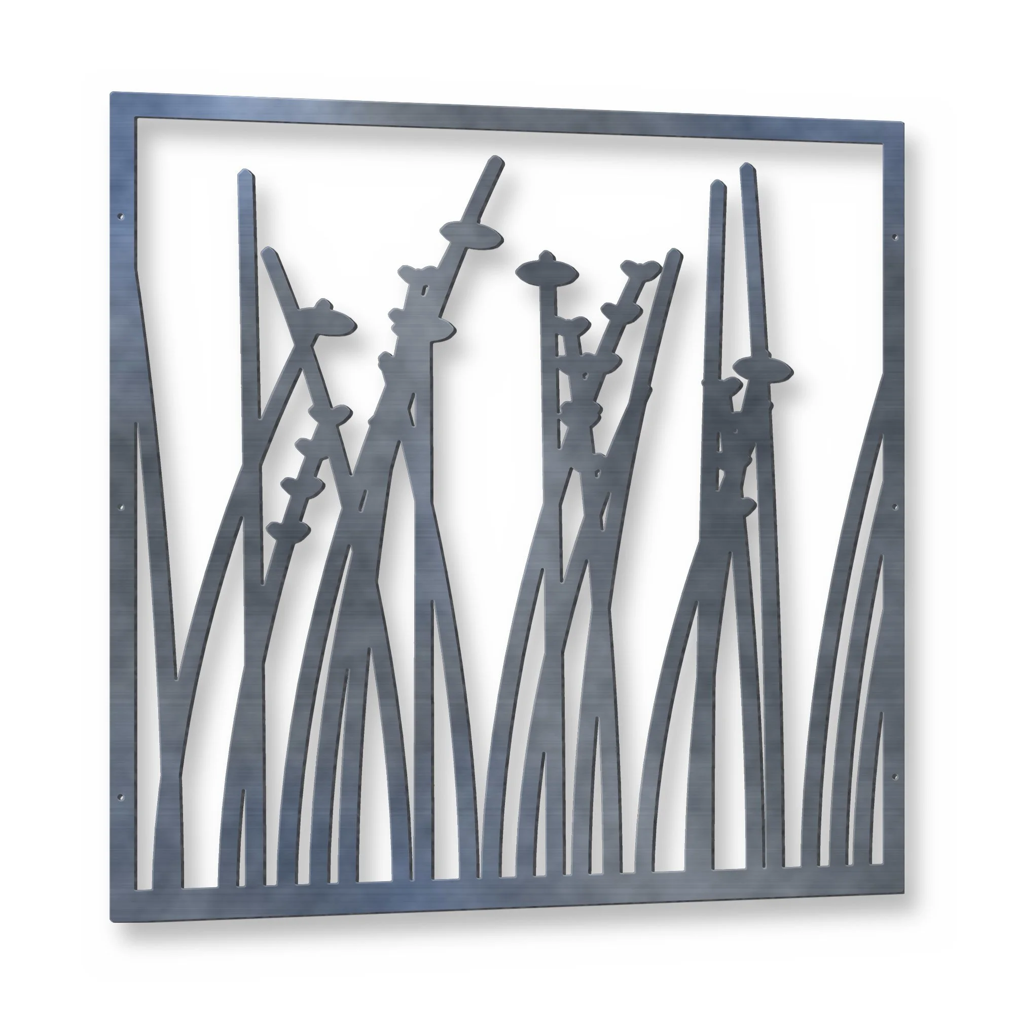 Saltmarsh Bin Store & Oil Tank Screen in raw mild steel – plasma-cut 3 mm steel, studio photo on white
