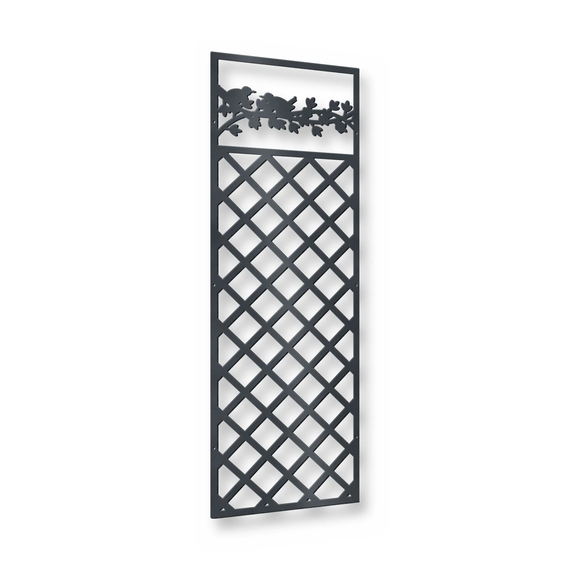 Wrenfield Climbing Plant Trellis Panel in anthracite grey – plasma-cut 3 mm steel, studio photo on white