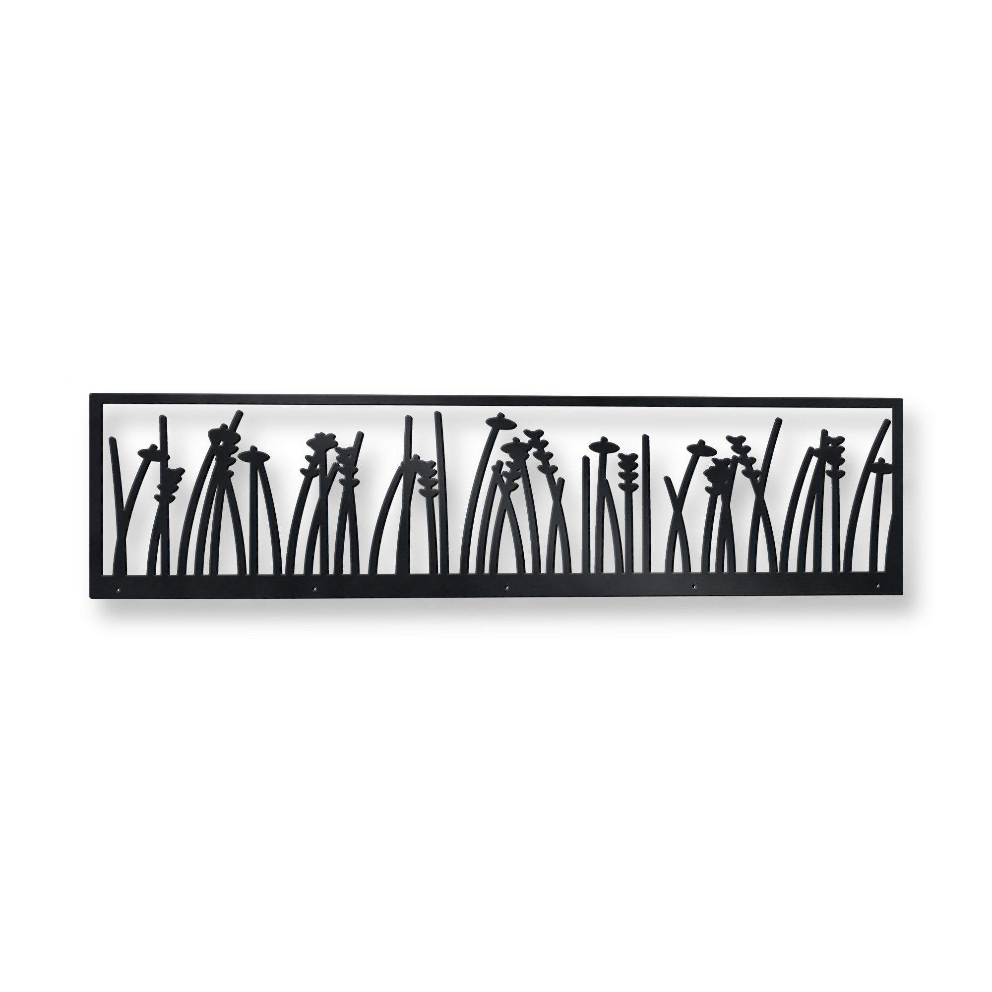 Saltmarsh Fence Topper in satin black – plasma-cut 3 mm steel, studio photo on white