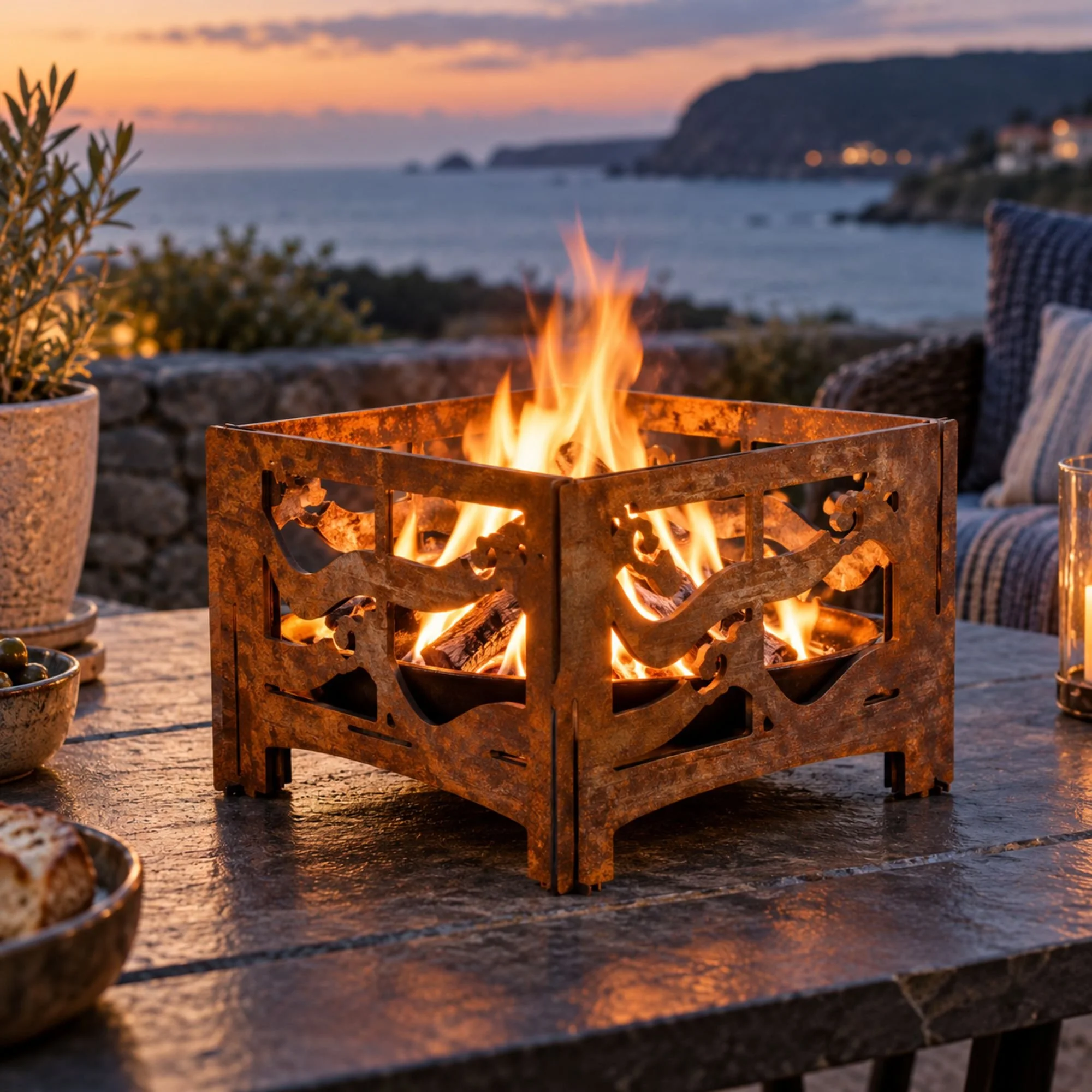 Dimension drawing of the Tidewater Tabletop Fire Bowl Windbreak with sizes in millimetres