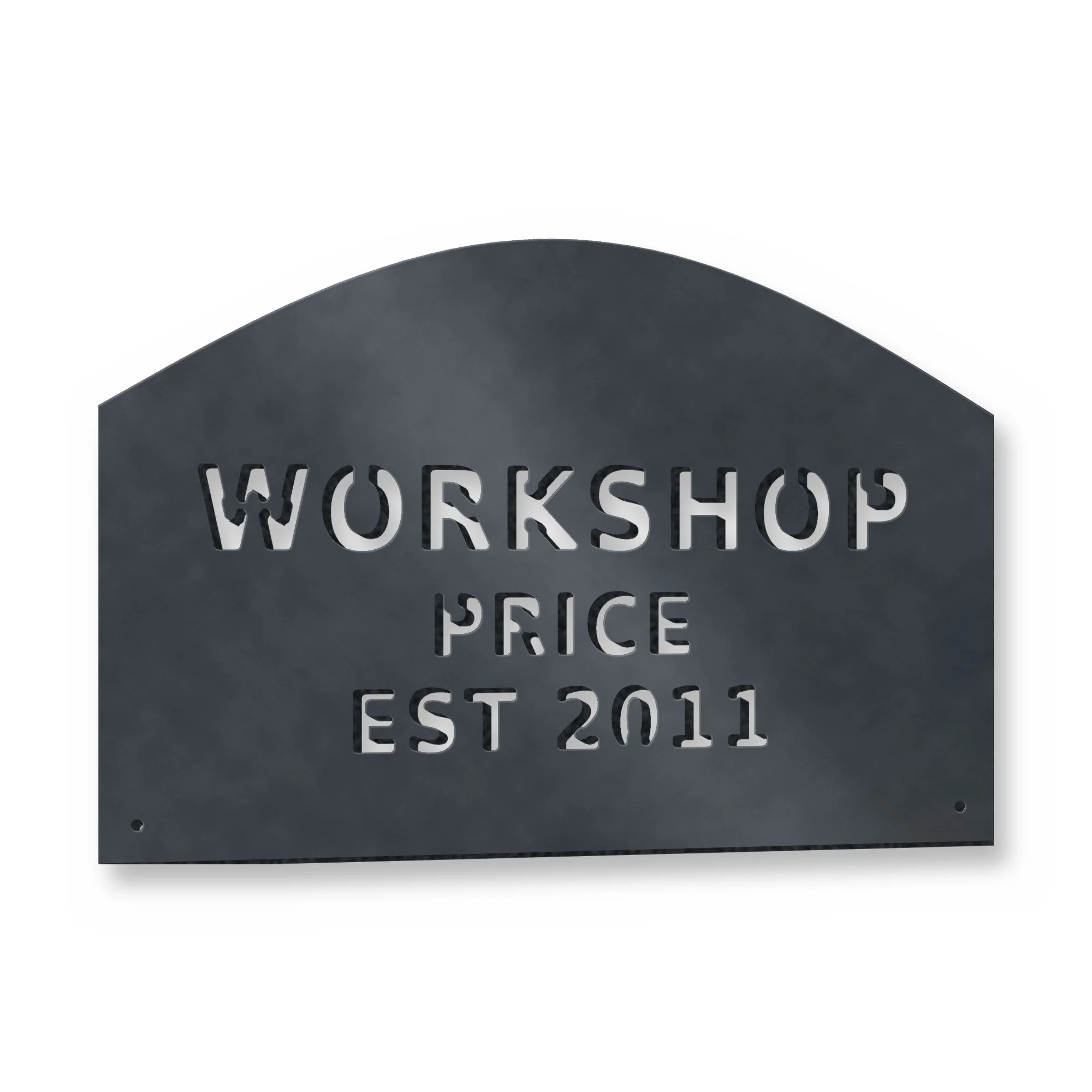 Example of the Personalised Workshop "EST" Sign reading PRICE / EST 2011
