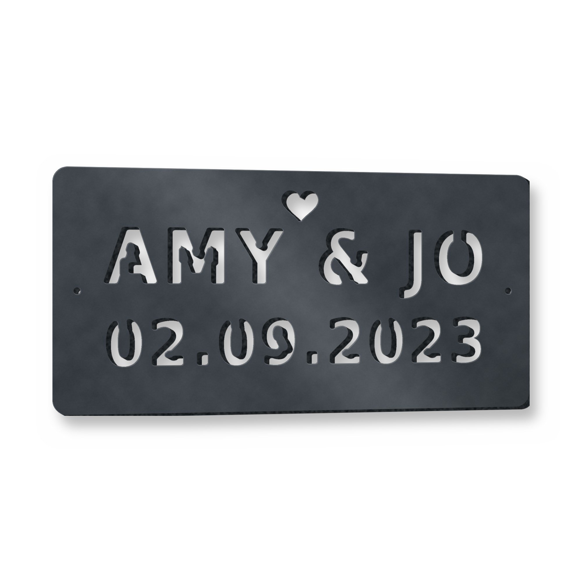 Example of the Personalised Wedding Date Plaque reading AMY & JO / 02.09.2023