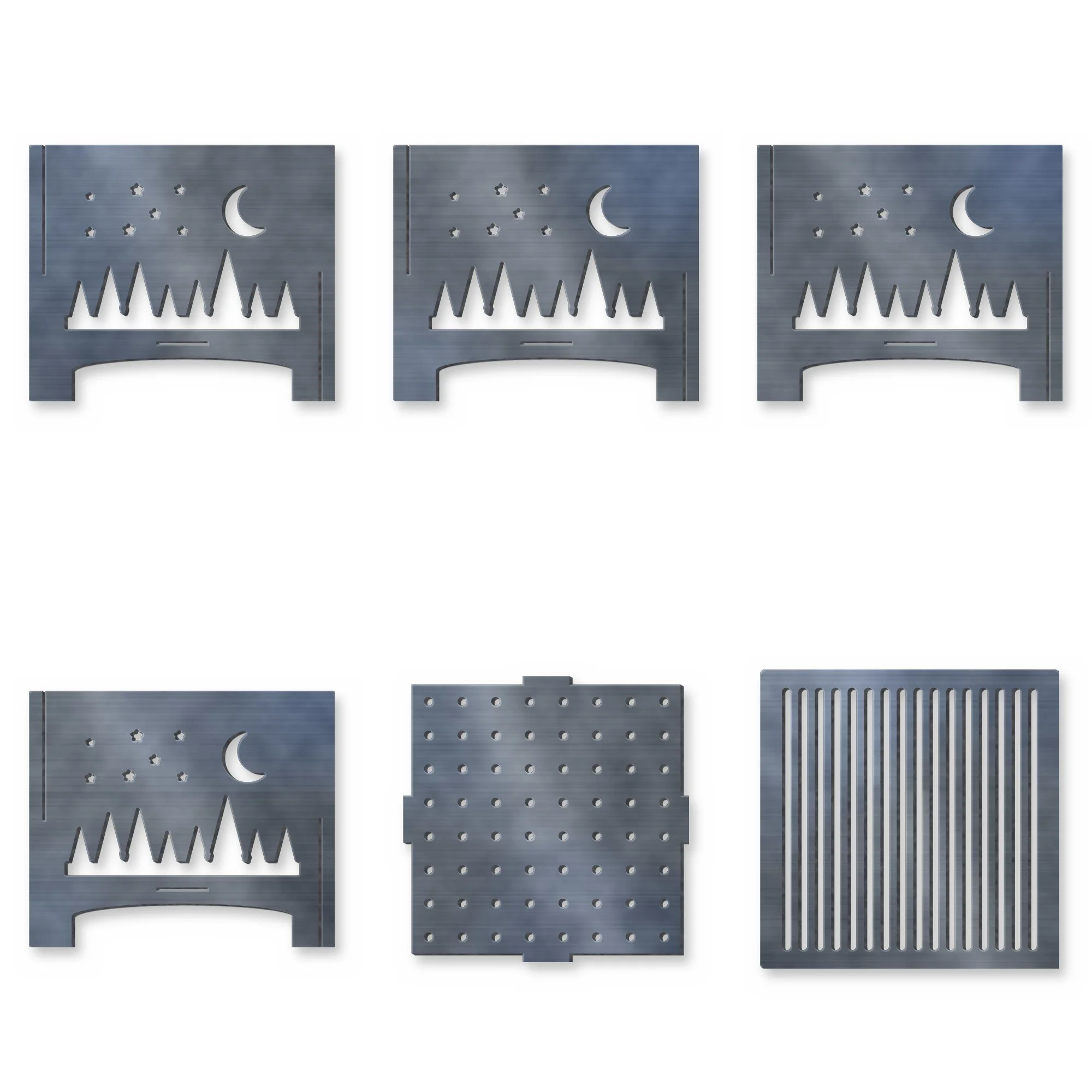 Starfall Slot-Together Fire Pit flat-pack parts laid out before assembly, plasma-cut 4 mm steel