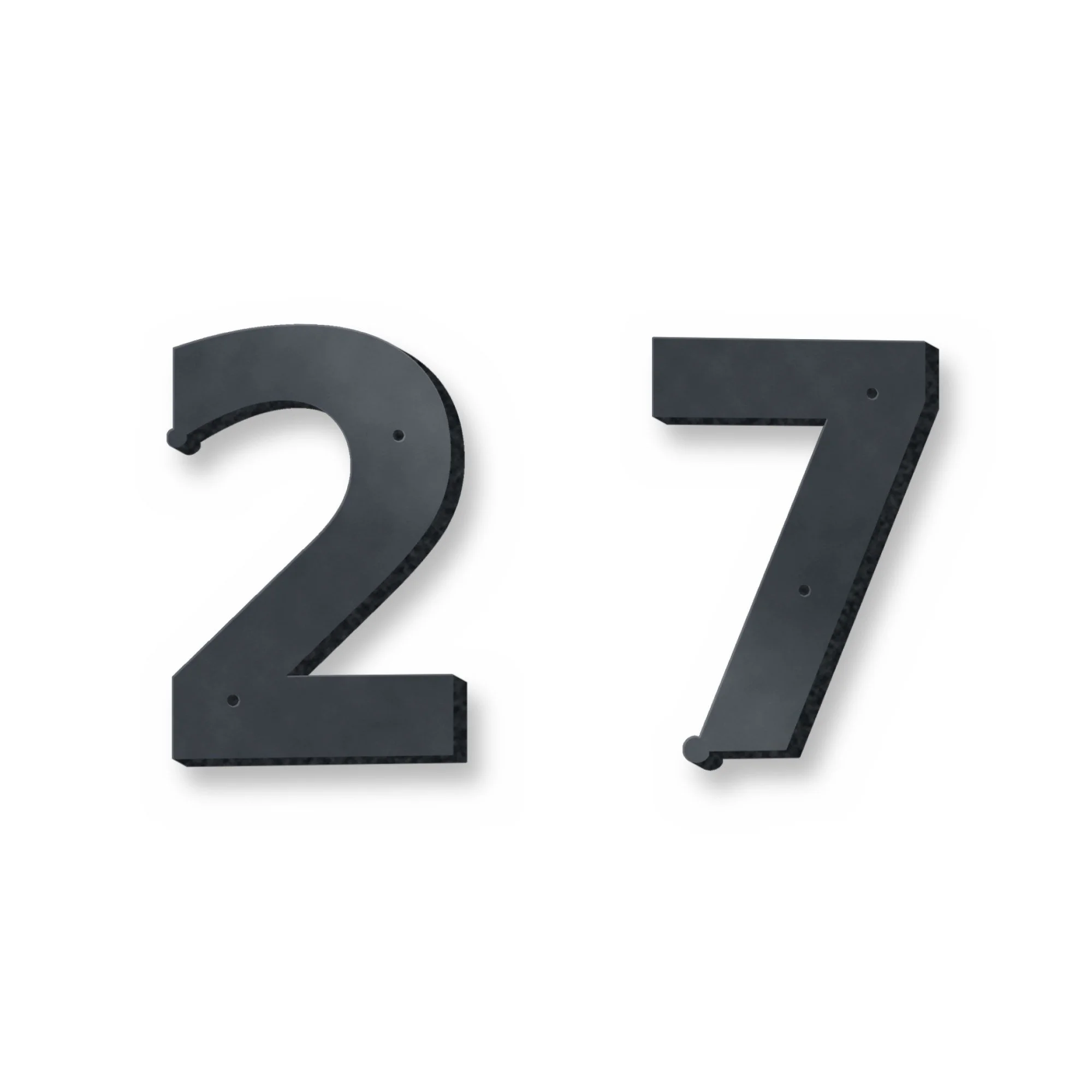 Cut-Out Metal House Numbers in anthracite grey – plasma-cut 4 mm steel, studio photo on white