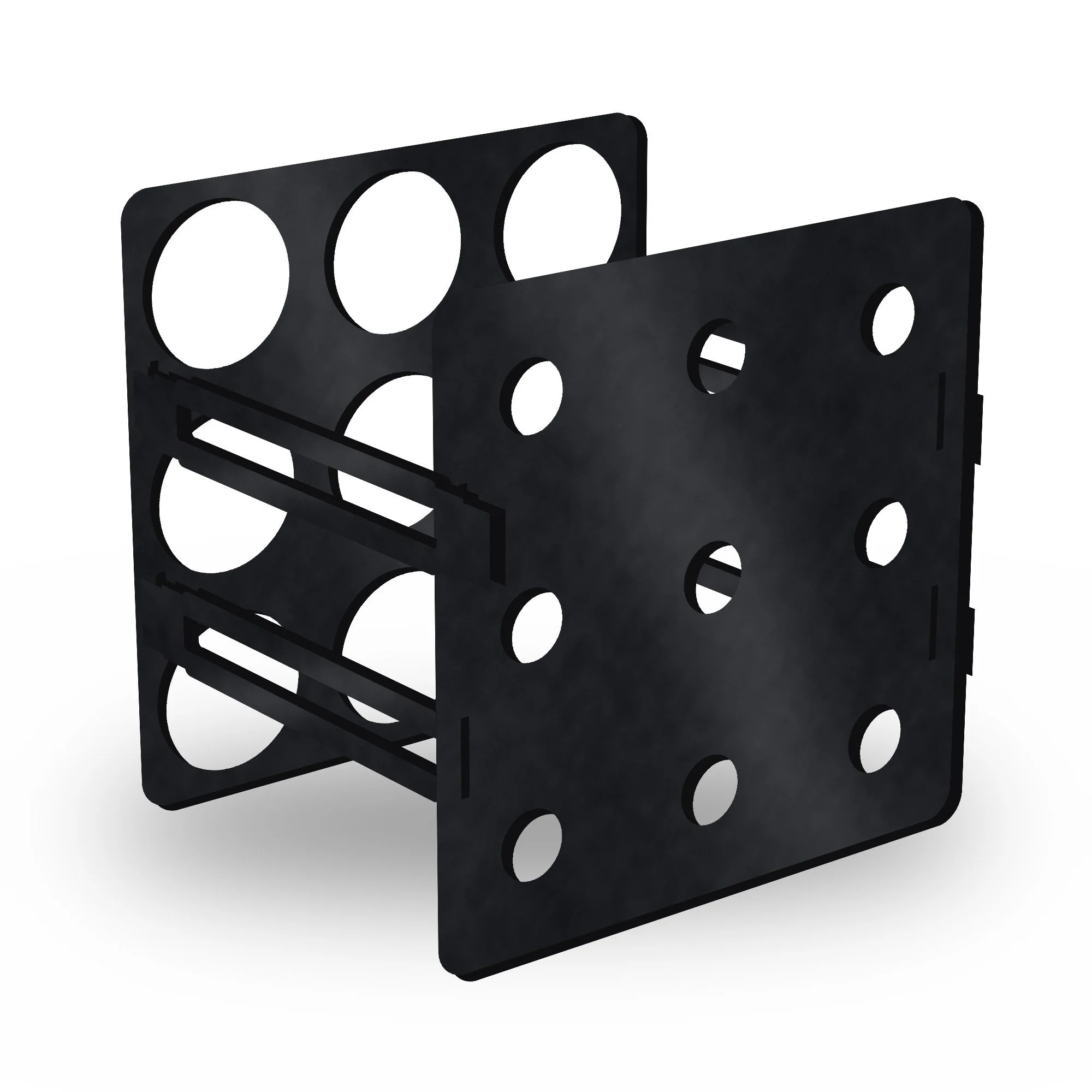 Flat-Pack Steel Wine Rack (9 Bottles) in satin black – plasma-cut 4 mm steel, studio photo on white