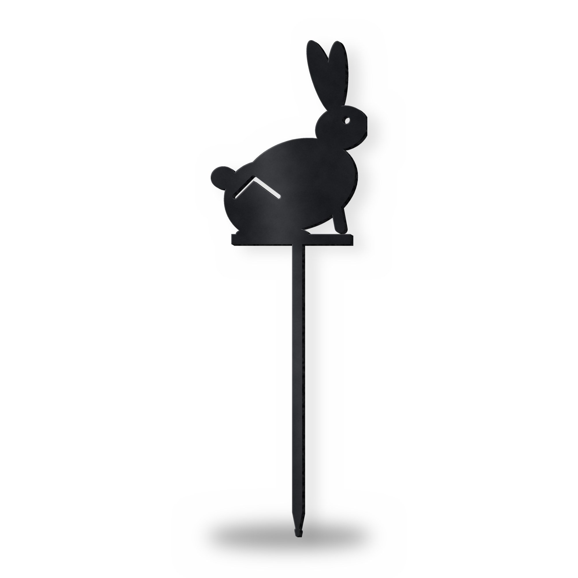 Hare Metal Garden Stake in satin black – plasma-cut 3 mm steel, studio photo on white