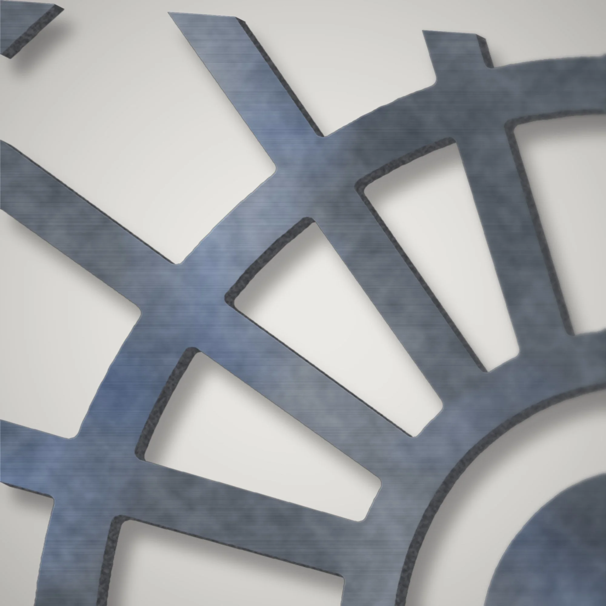 Close-up of a plasma-cut Art Deco sunburst fan showing the clean edge of 3 mm mild steel