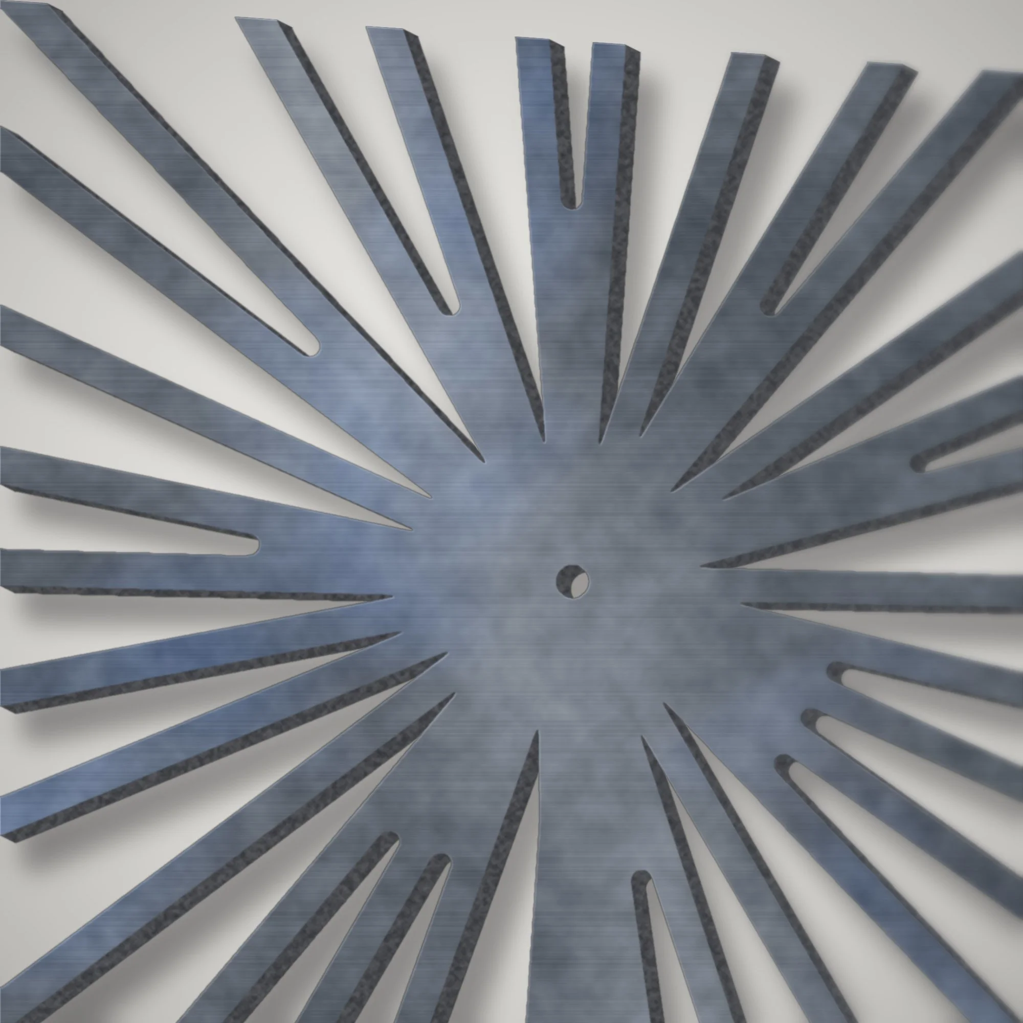 Close-up of the fine plasma-cut seed-head detail on 3 mm mild steel