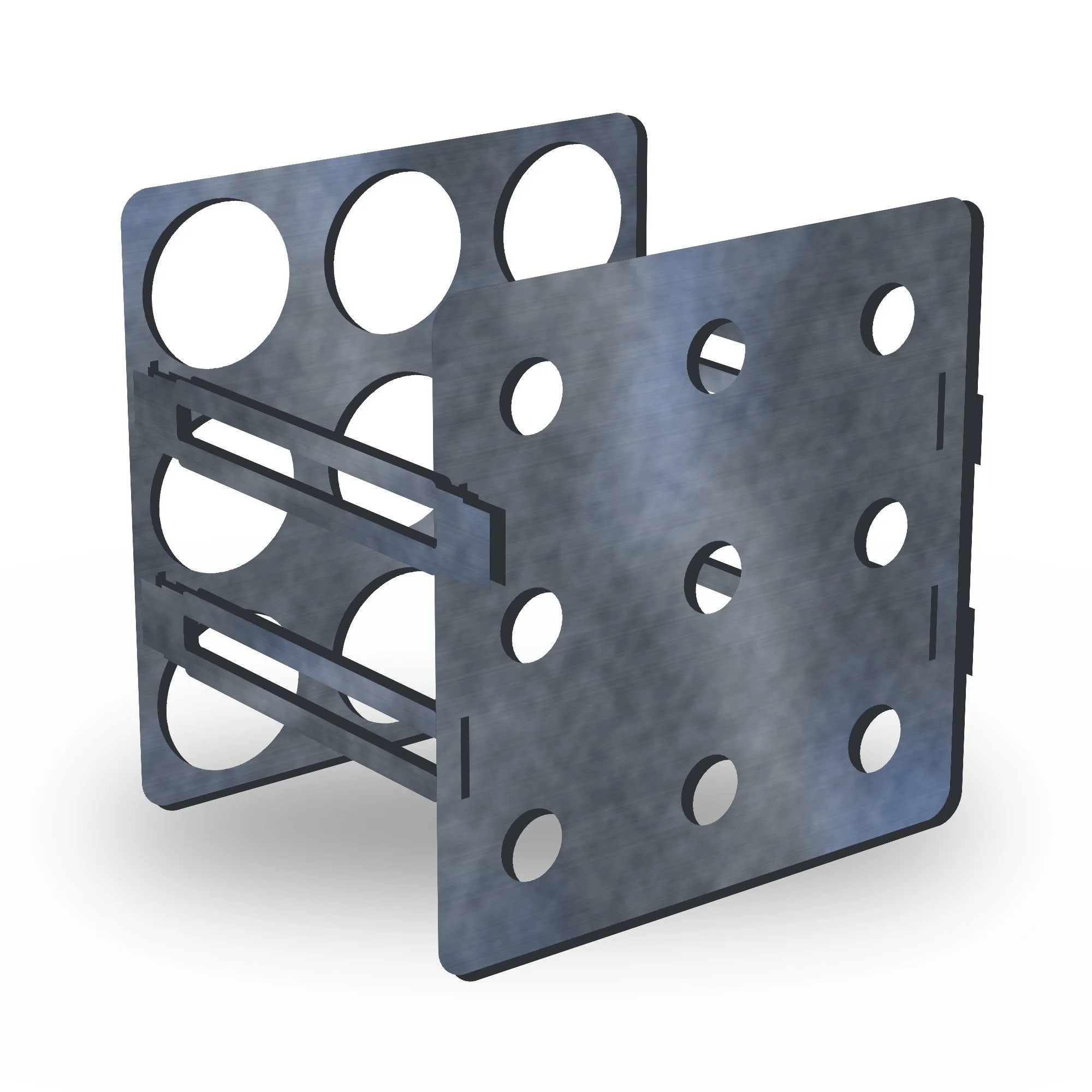 Flat-Pack Steel Wine Rack (9 Bottles) in raw mild steel – plasma-cut 4 mm steel, studio photo on white