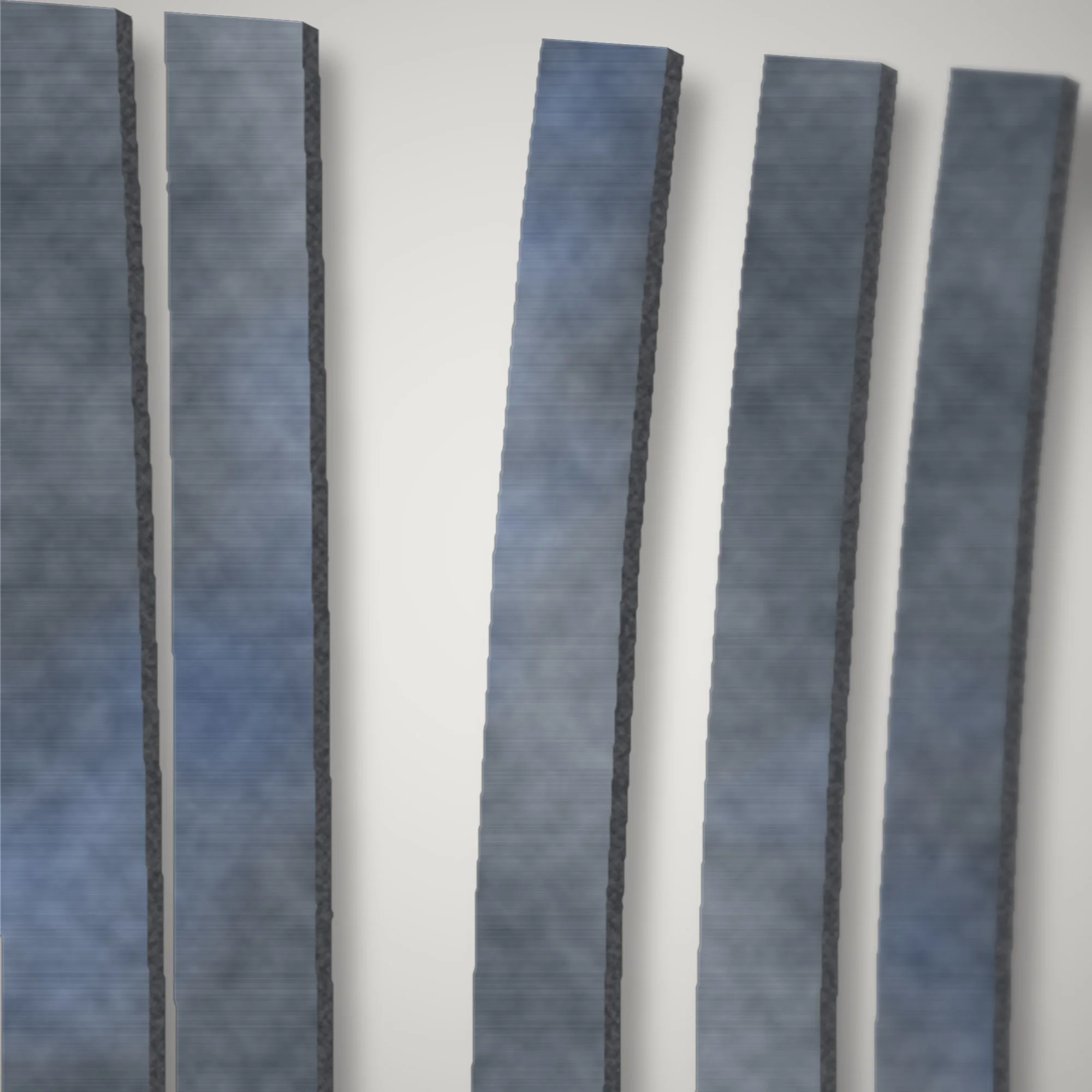 Close-up of plasma-cut reed stems on the bin store screen showing the cut edge of 3 mm mild steel