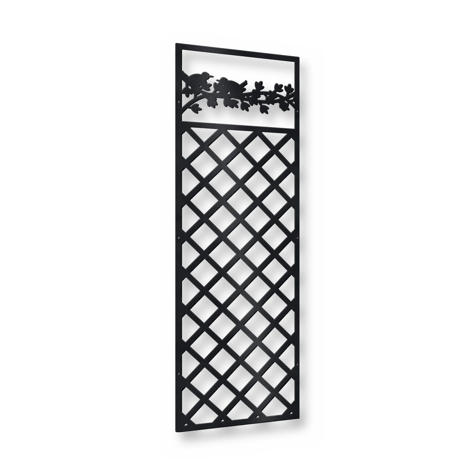 Wrenfield Climbing Plant Trellis Panel in satin black – plasma-cut 3 mm steel, studio photo on white