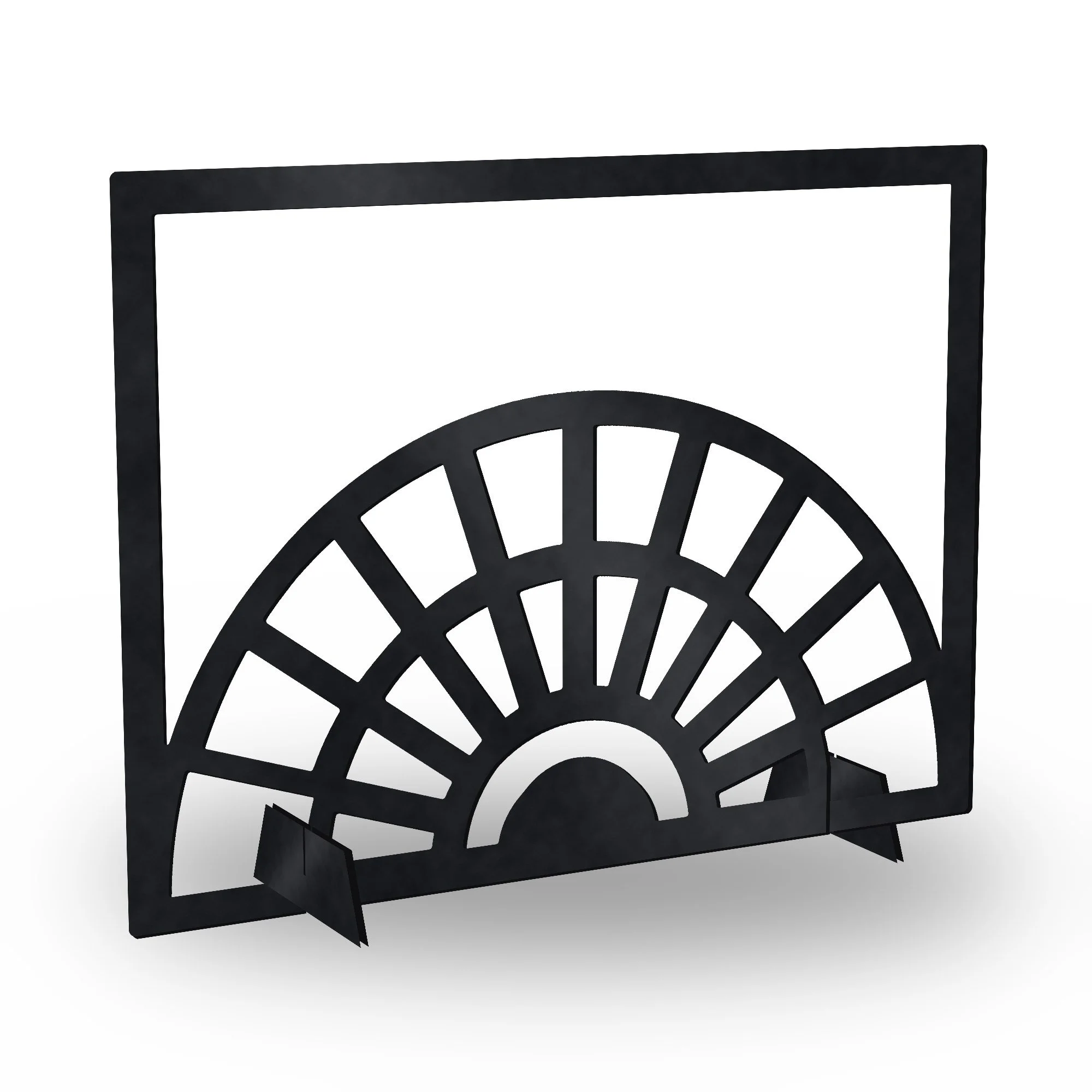 Ember Art Deco Fireplace Screen in satin black – plasma-cut 3 mm steel, studio photo on white