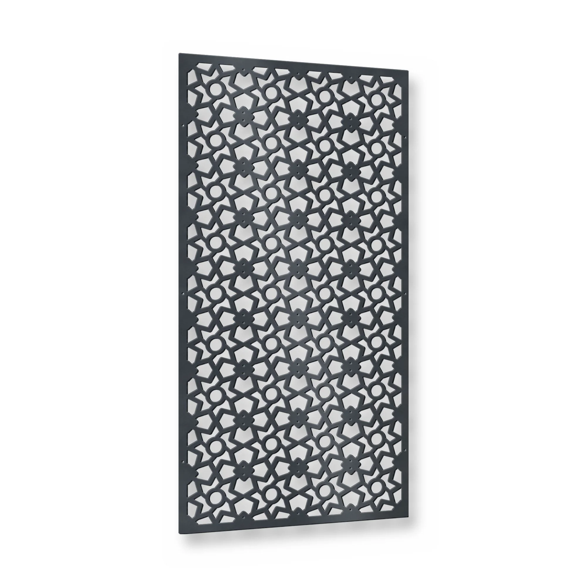 Zellige Privacy Screen Panel in anthracite grey – plasma-cut 3 mm steel, studio photo on white