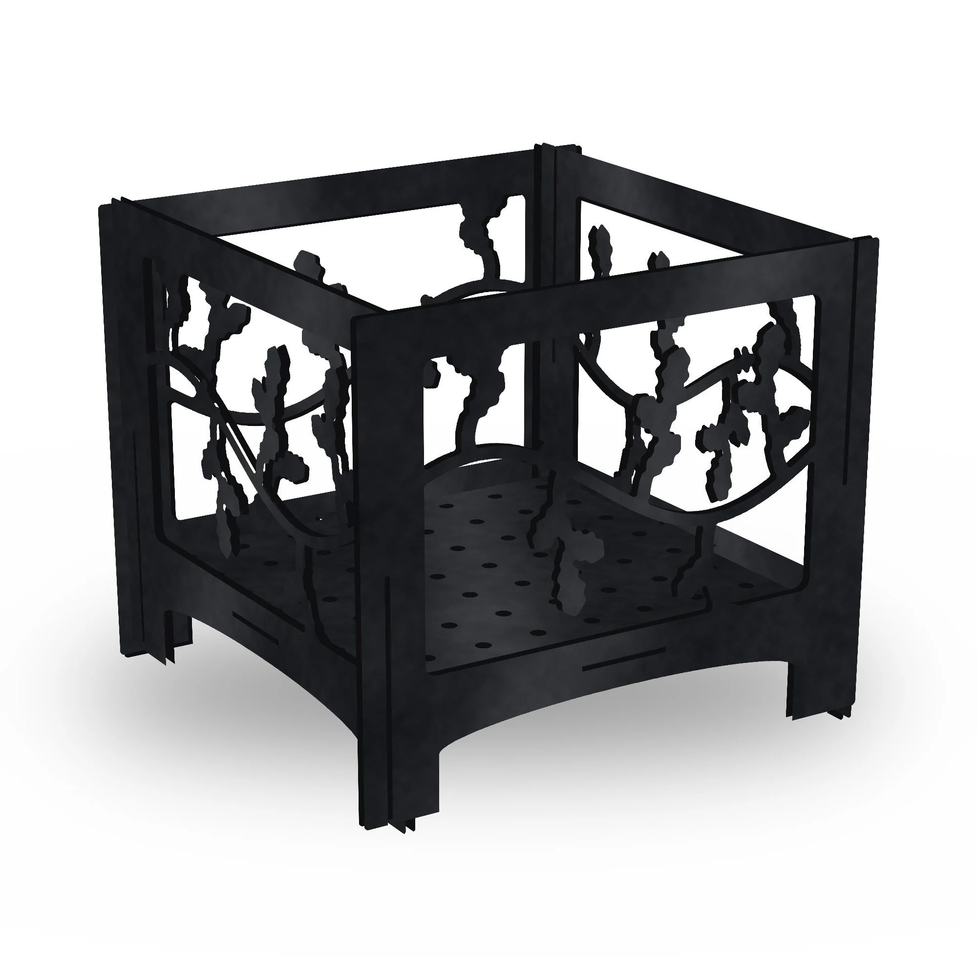 Hawthorn Slot-Together Fire Pit in high heat black – plasma-cut 4 mm steel, studio photo on white