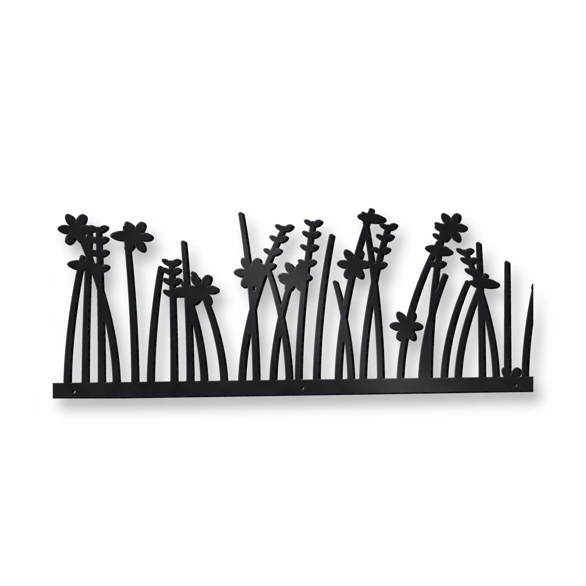 Saltmarsh Meadow Metal Wall Art in satin black – plasma-cut 3 mm steel, studio photo on white