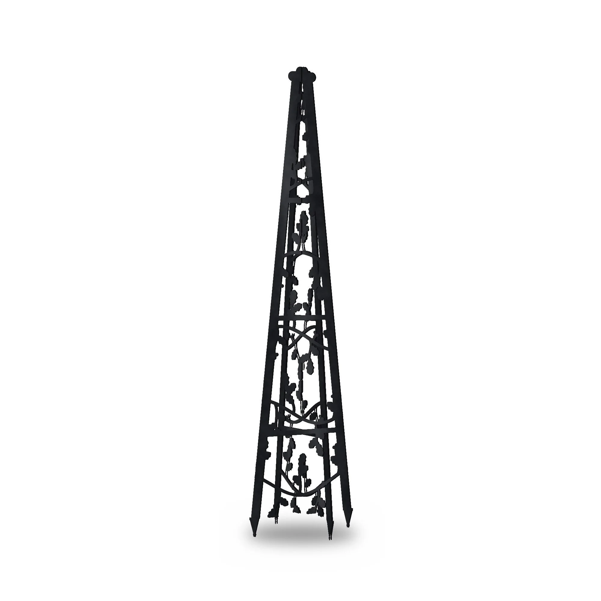 Hawthorn Garden Obelisk in satin black – plasma-cut 3 mm steel, studio photo on white