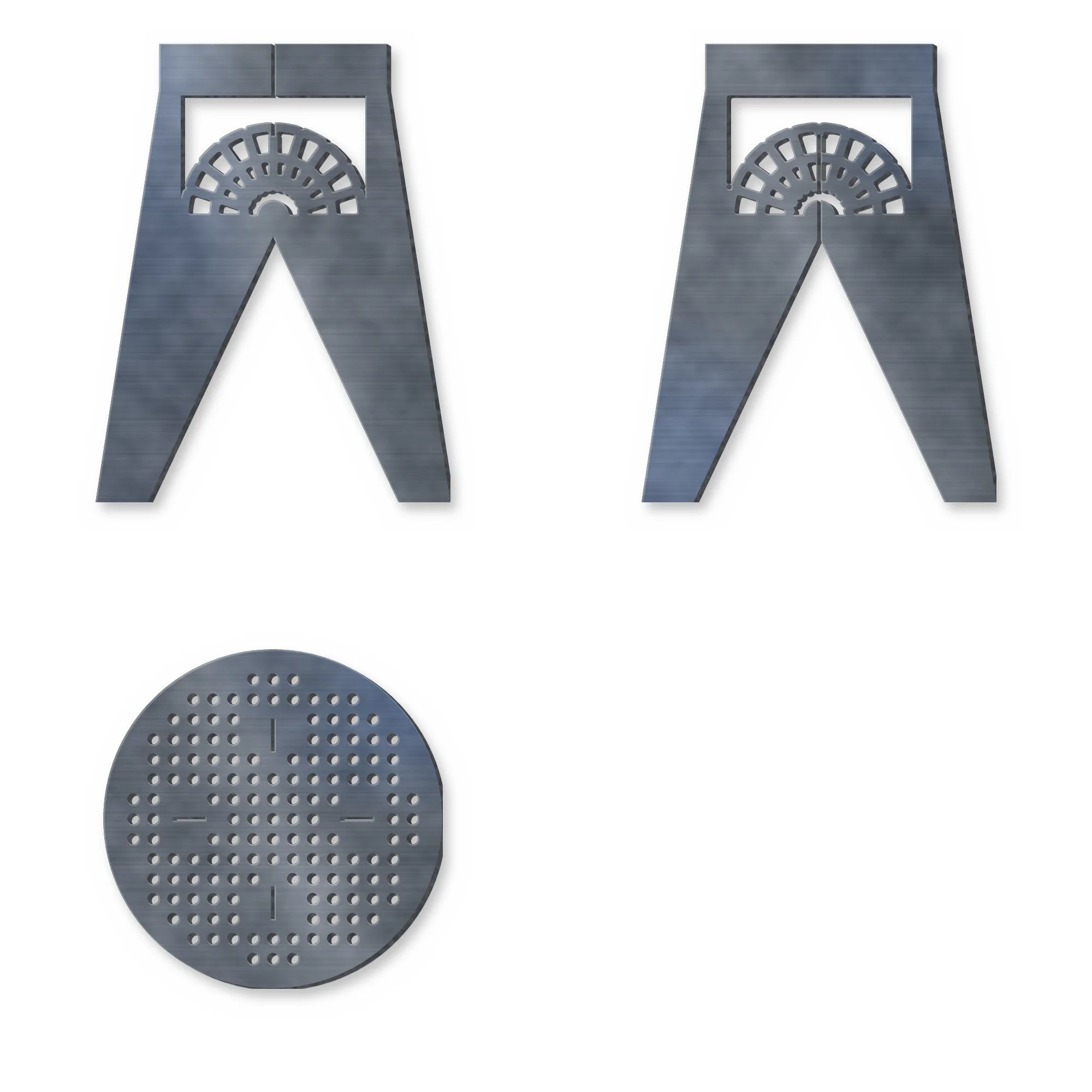 Ember Flat-Pack BBQ & Fire Basket Stand flat-pack parts laid out before assembly, plasma-cut 4 mm steel