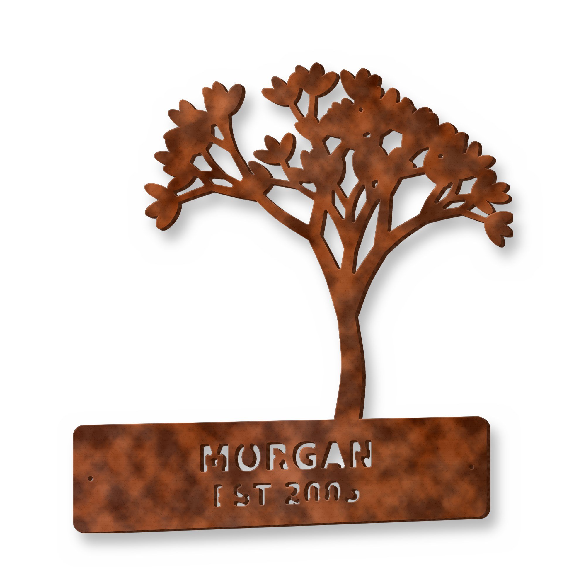 Example of the Personalised Family Name Tree reading MORGAN / EST 2005