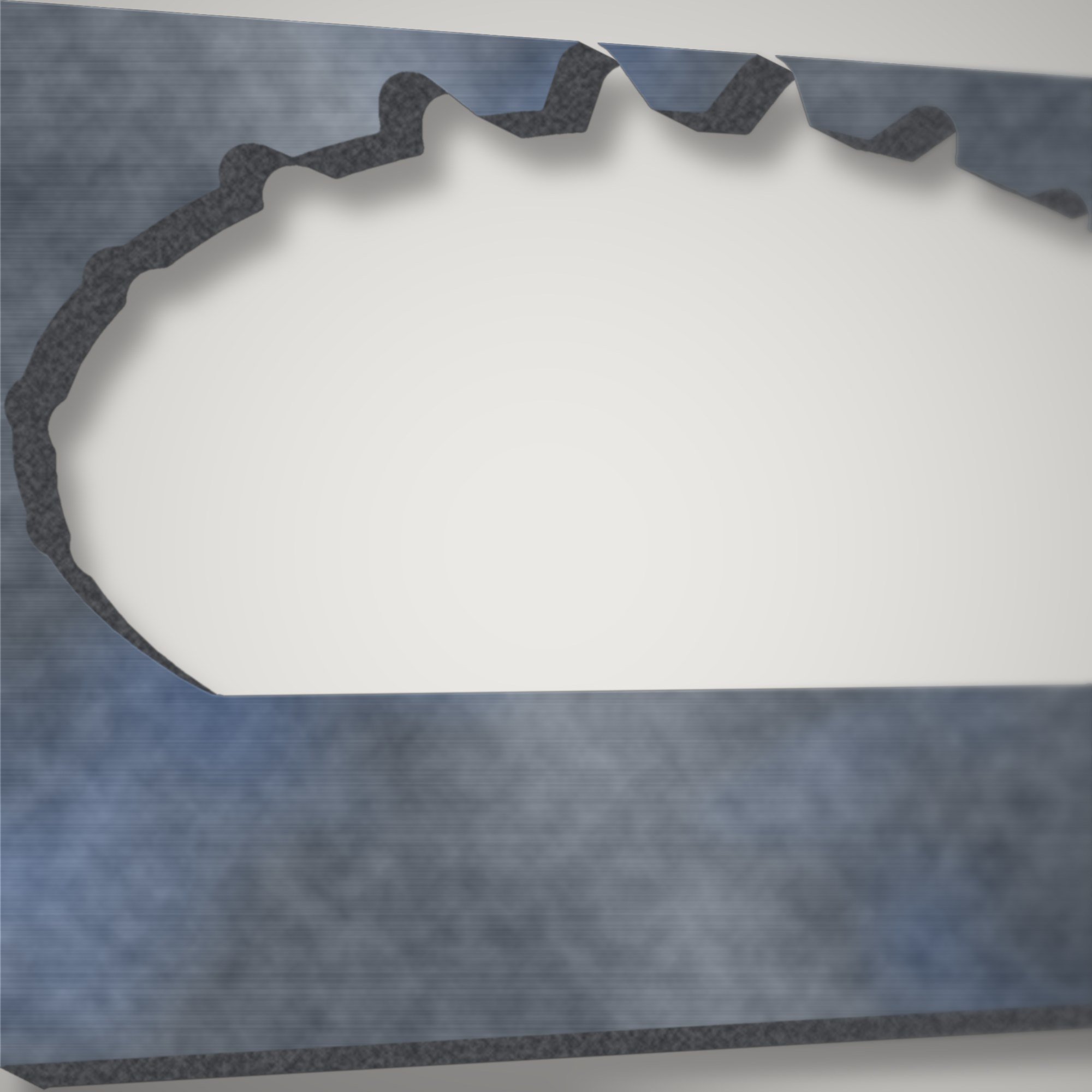 Close-up of the hedgehog cut-out in the 6 mm steel plate showing the thick plasma-cut edge