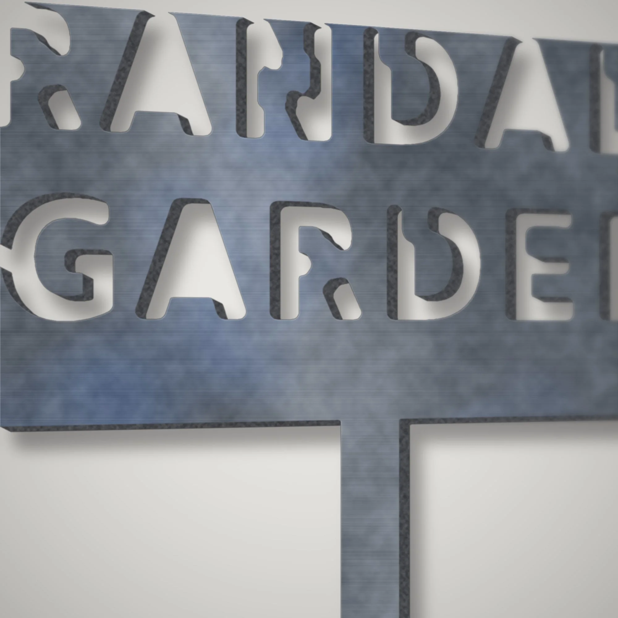 Close-up of the plasma-cut edge of a stencil letter on a 3 mm steel garden stake