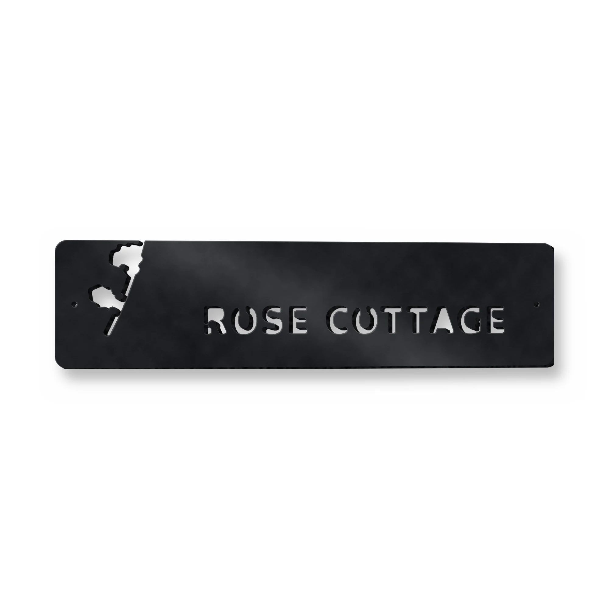 Personalised House Name Sign in satin black – plasma-cut 3 mm steel, studio photo on white