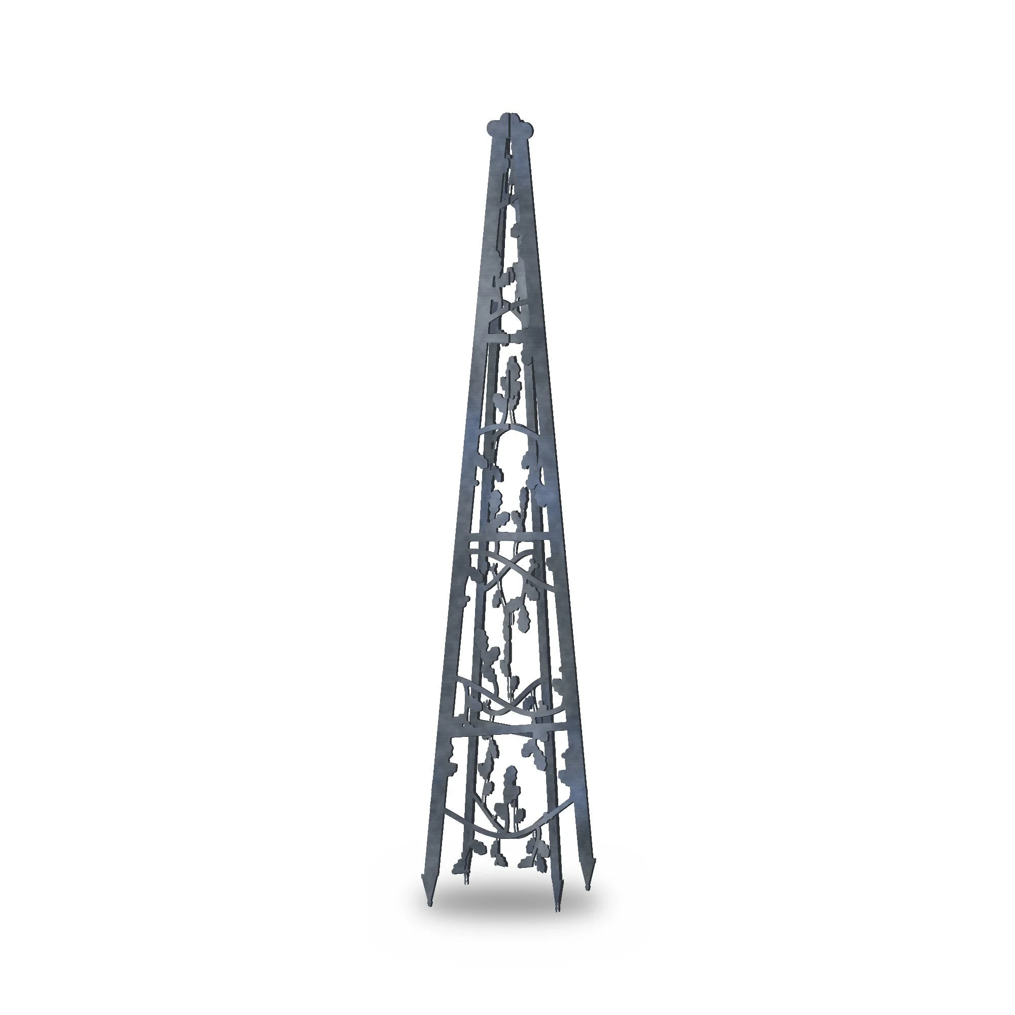 Hawthorn Garden Obelisk in raw mild steel – plasma-cut 3 mm steel, studio photo on white
