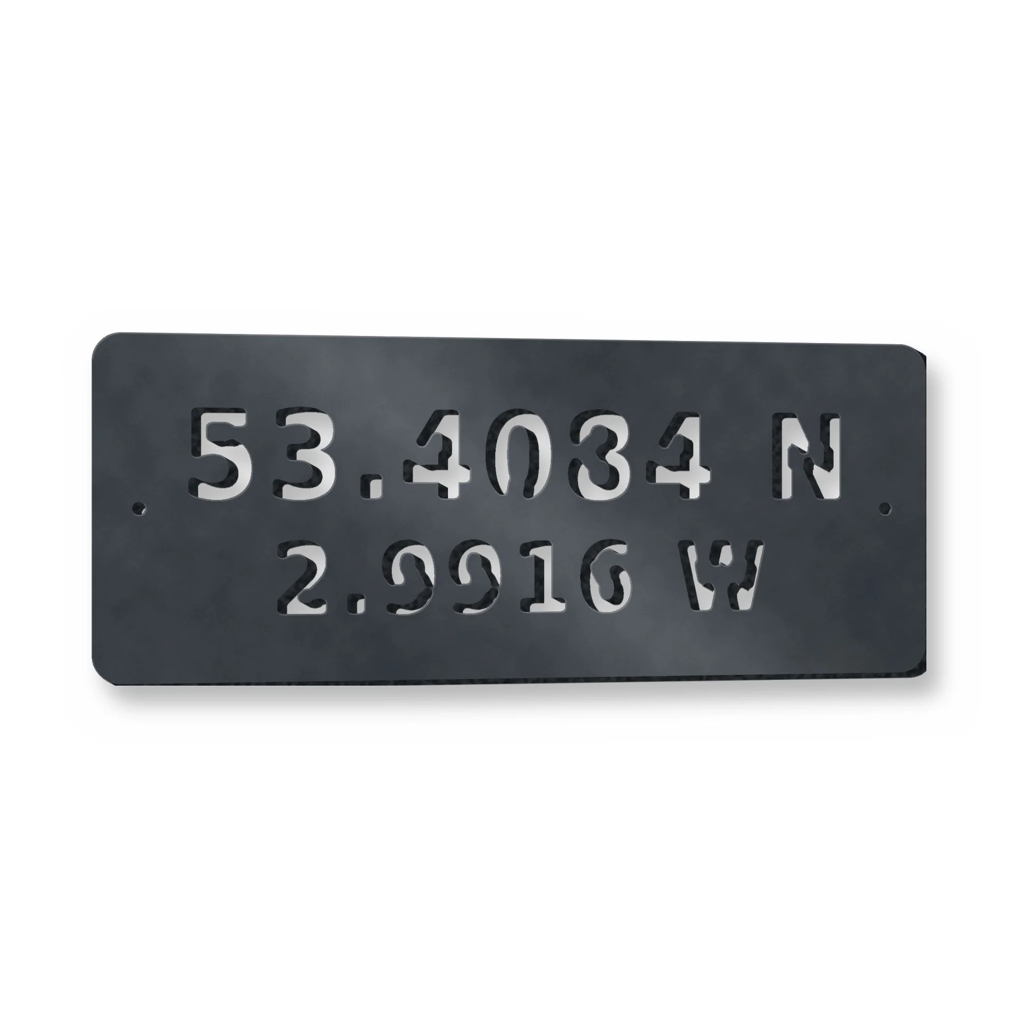 Personalised Coordinates Plaque in anthracite grey – plasma-cut 3 mm steel, studio photo on white
