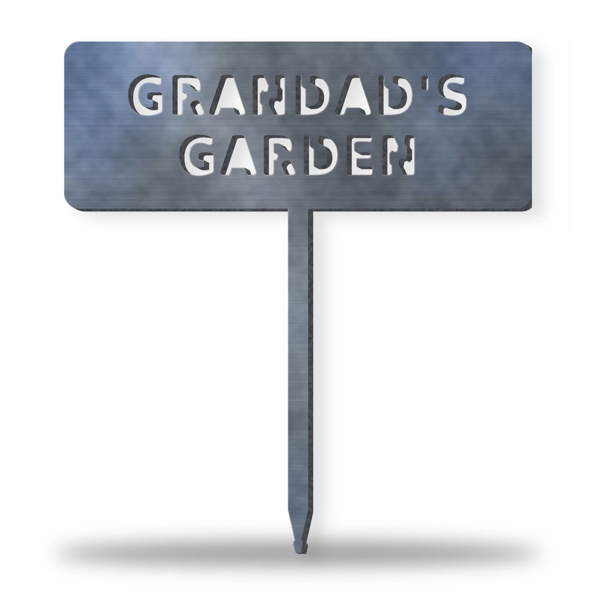 Personalised Garden Name Stake in raw mild steel – plasma-cut 3 mm steel, studio photo on white