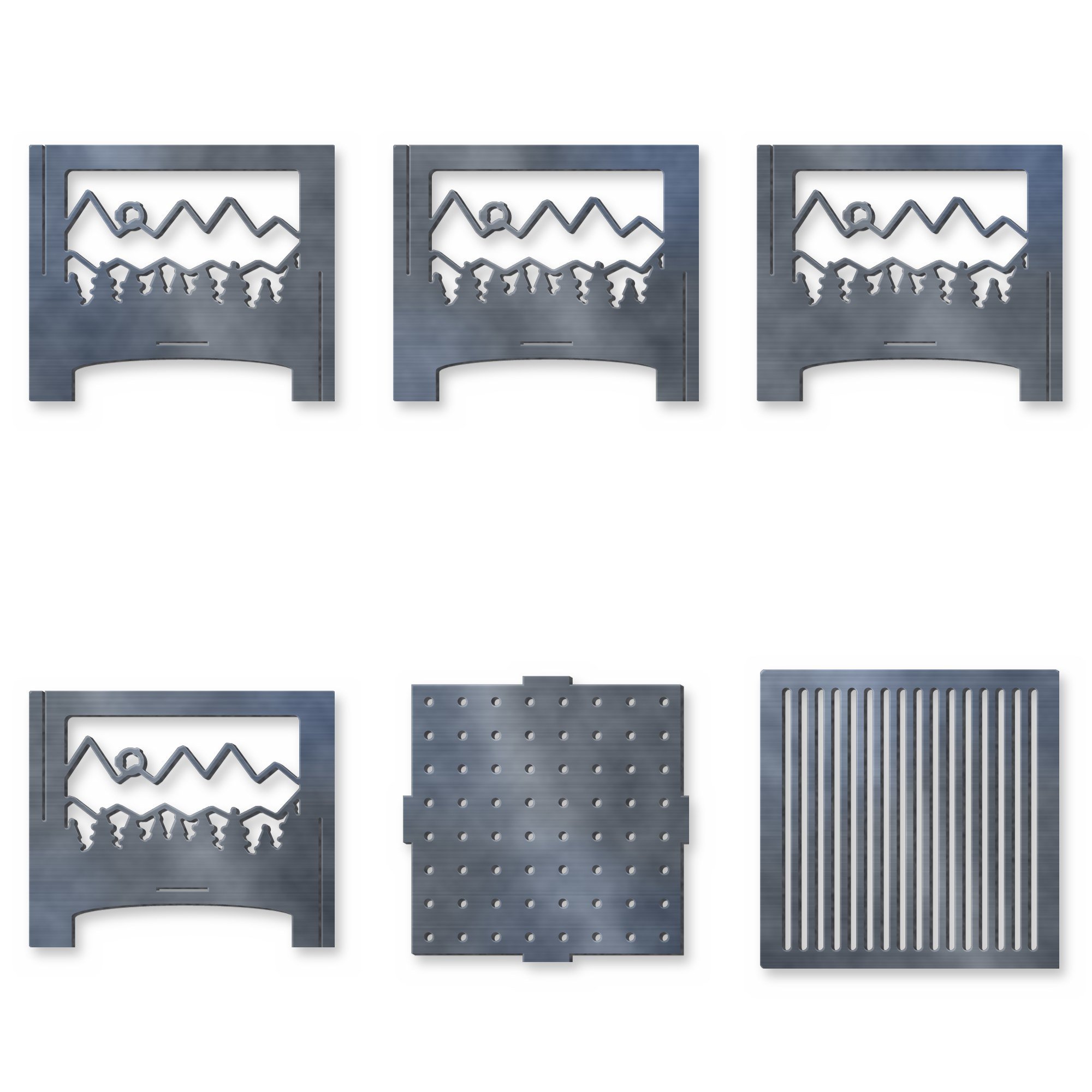 Fellside Slot-Together Fire Pit flat-pack parts laid out before assembly, plasma-cut 4 mm steel