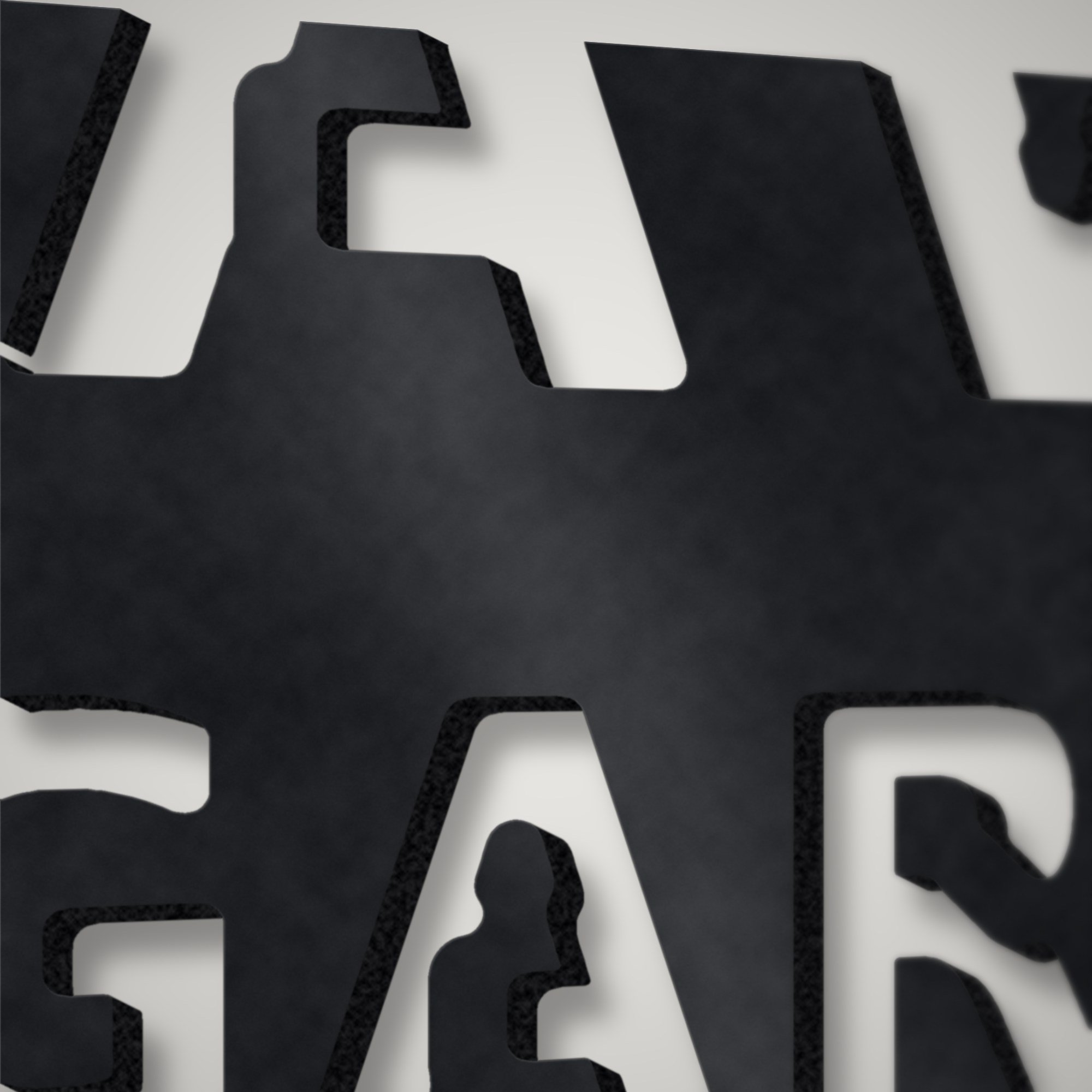 Close-up of the plasma-cut stencil letter edges on a 3 mm steel garage sign