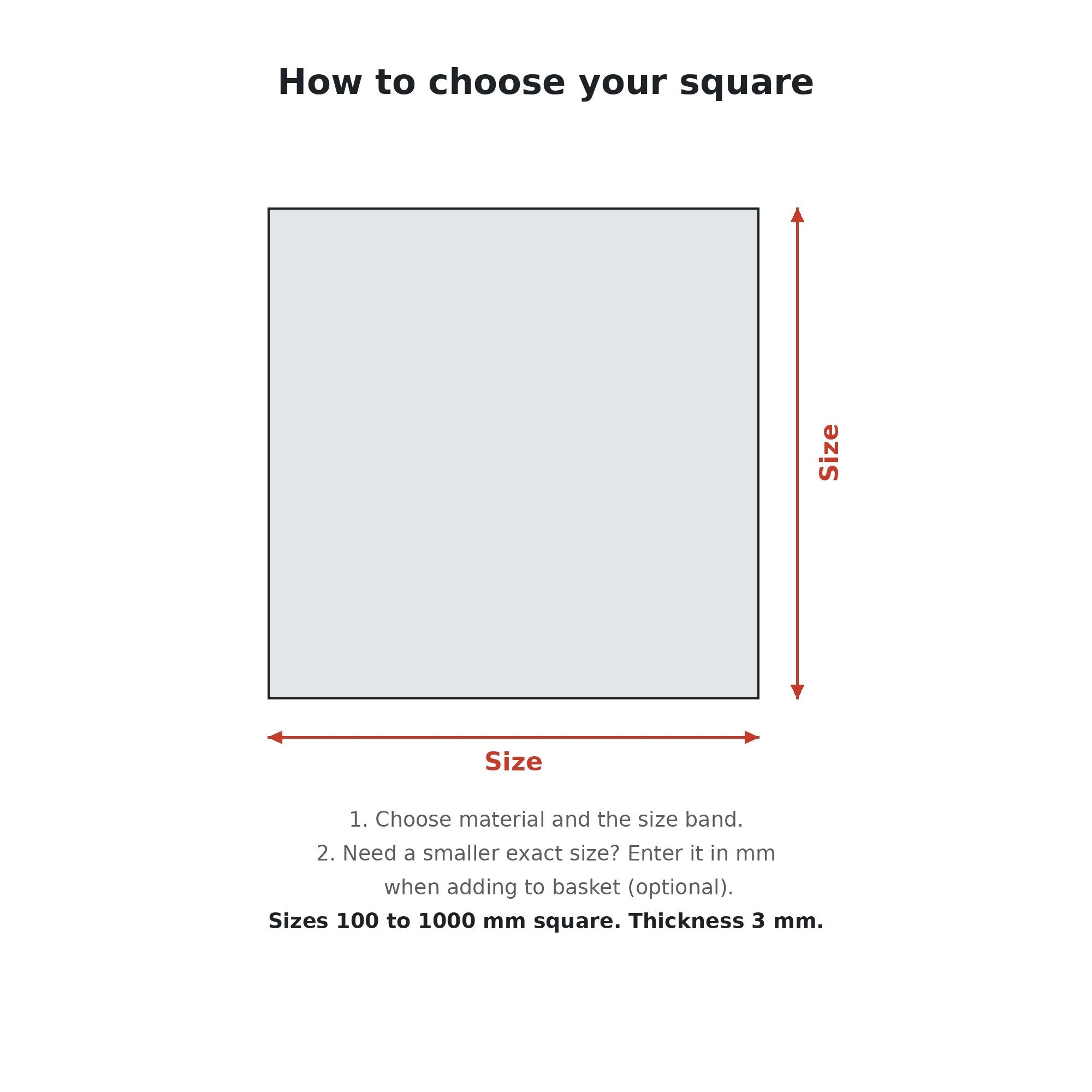How to choose a square plate size band and enter an exact size