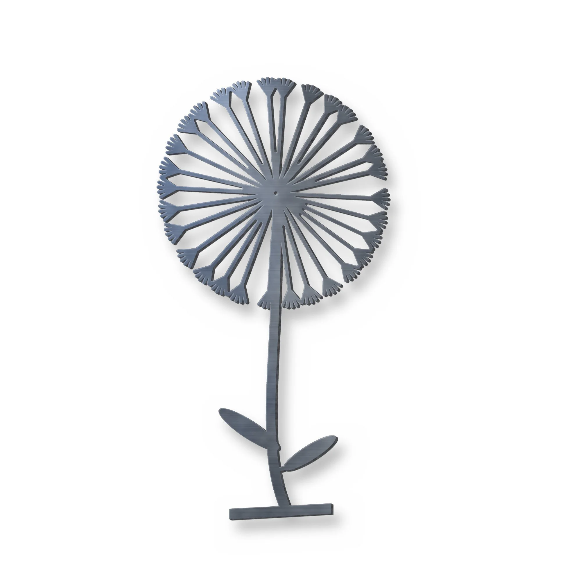 Dandelion Clock Metal Wall Art in raw mild steel – plasma-cut 3 mm steel, studio photo on white