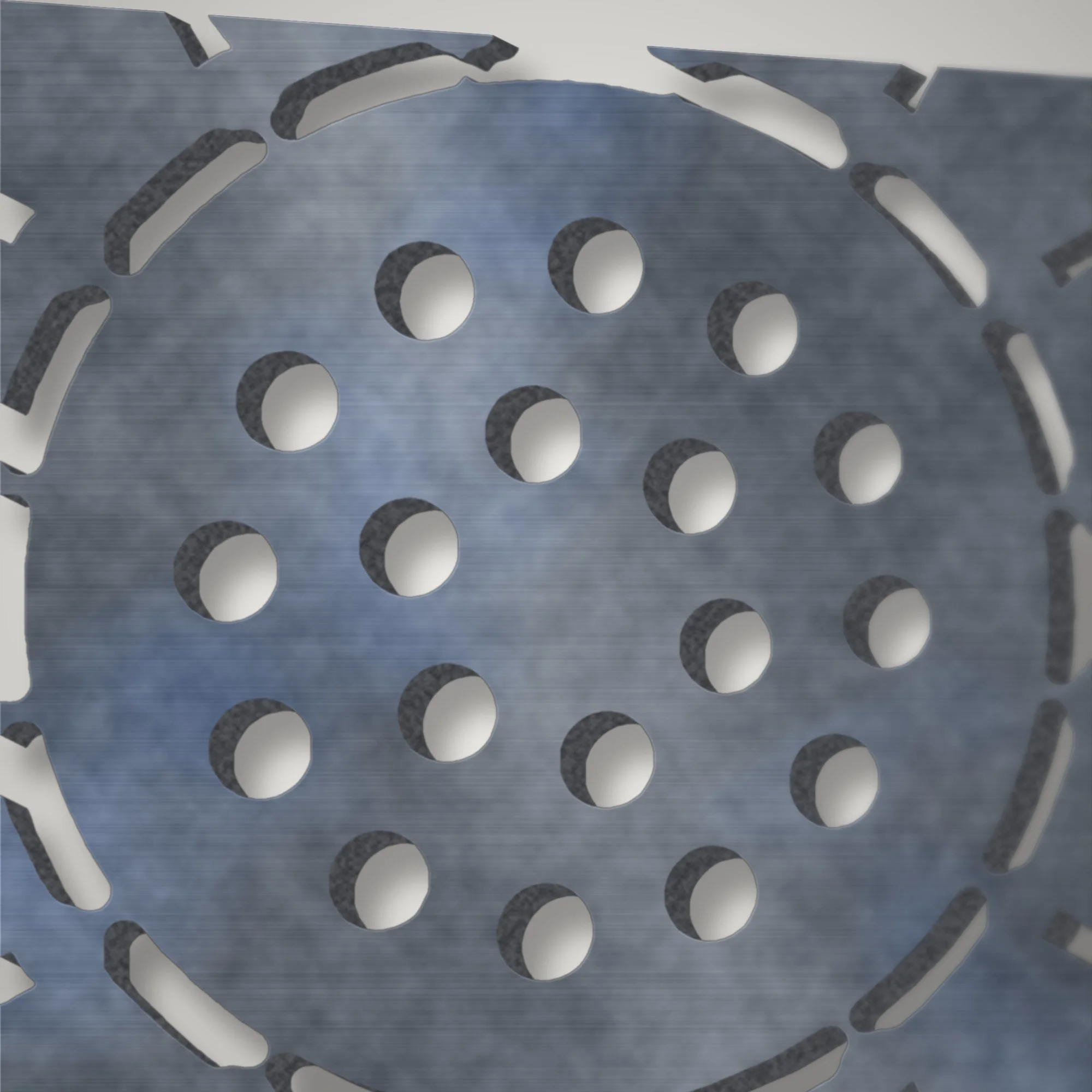 Close-up of the sunflower's seed-pattern centre plasma-cut in 3 mm steel showing the cut edges