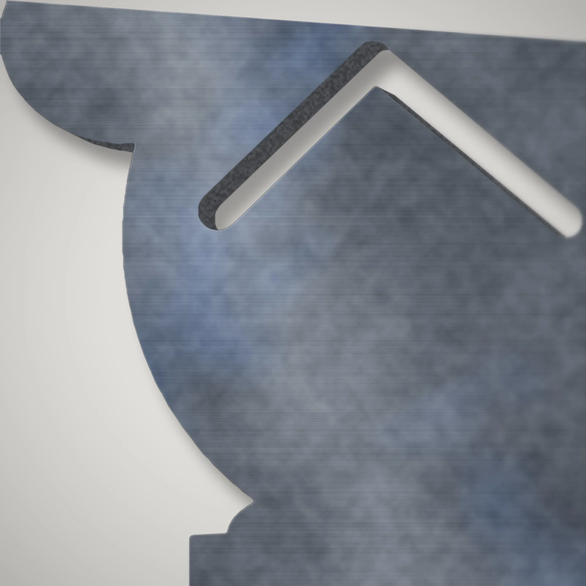 Close-up of the hare's ear plasma-cut in 3 mm steel showing the clean cut edge