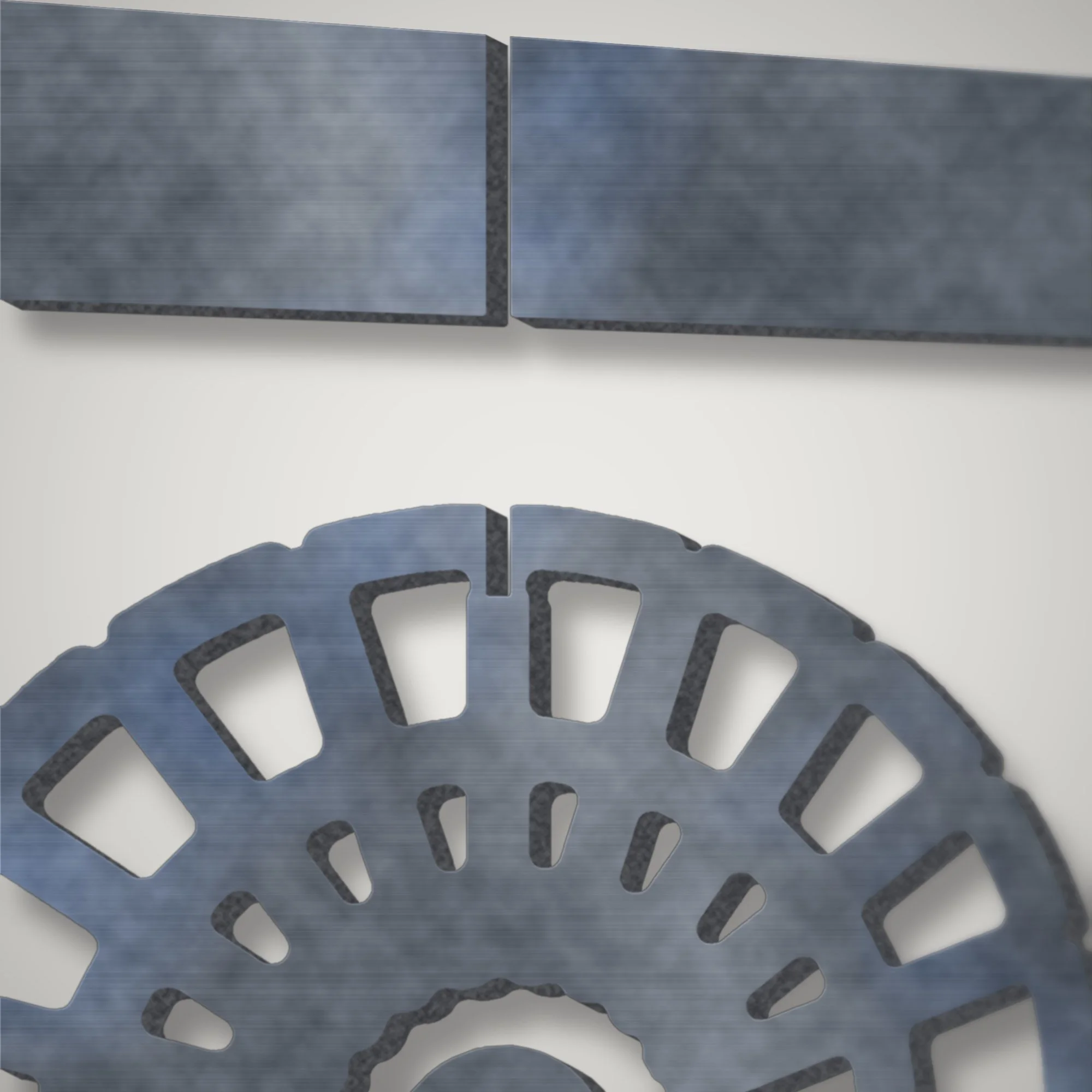 Close-up of a sunburst fan plasma-cut in 4 mm steel showing the crisp cut edge