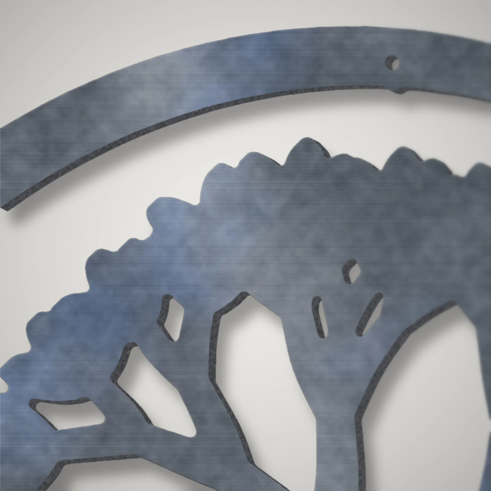 Close-up of plasma-cut branch edges on 3 mm mild steel Tree of Life wall art