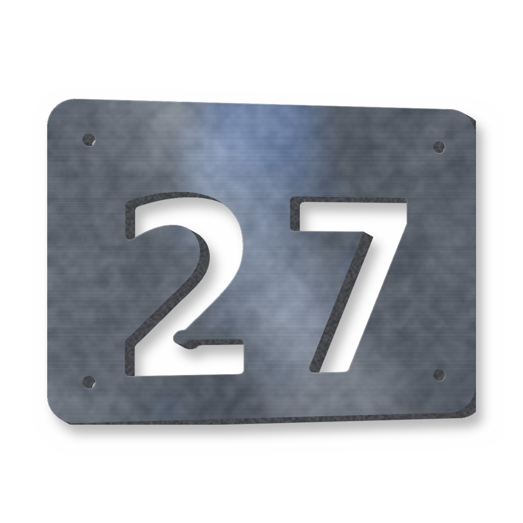 Personalised House Number Plate in raw mild steel – plasma-cut 3 mm steel, studio photo on white
