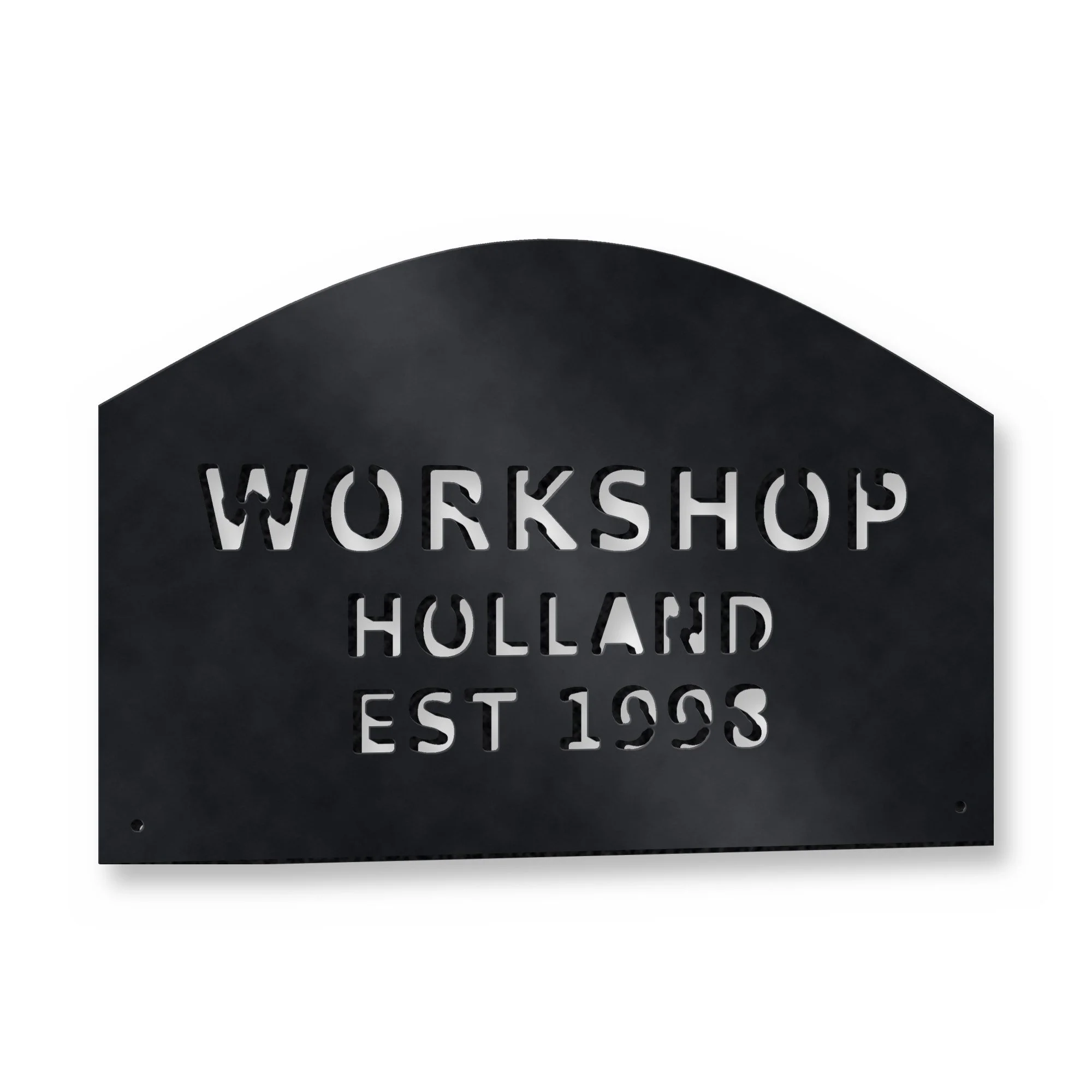 Example of the Personalised Workshop "EST" Sign reading HOLLAND / EST 1998