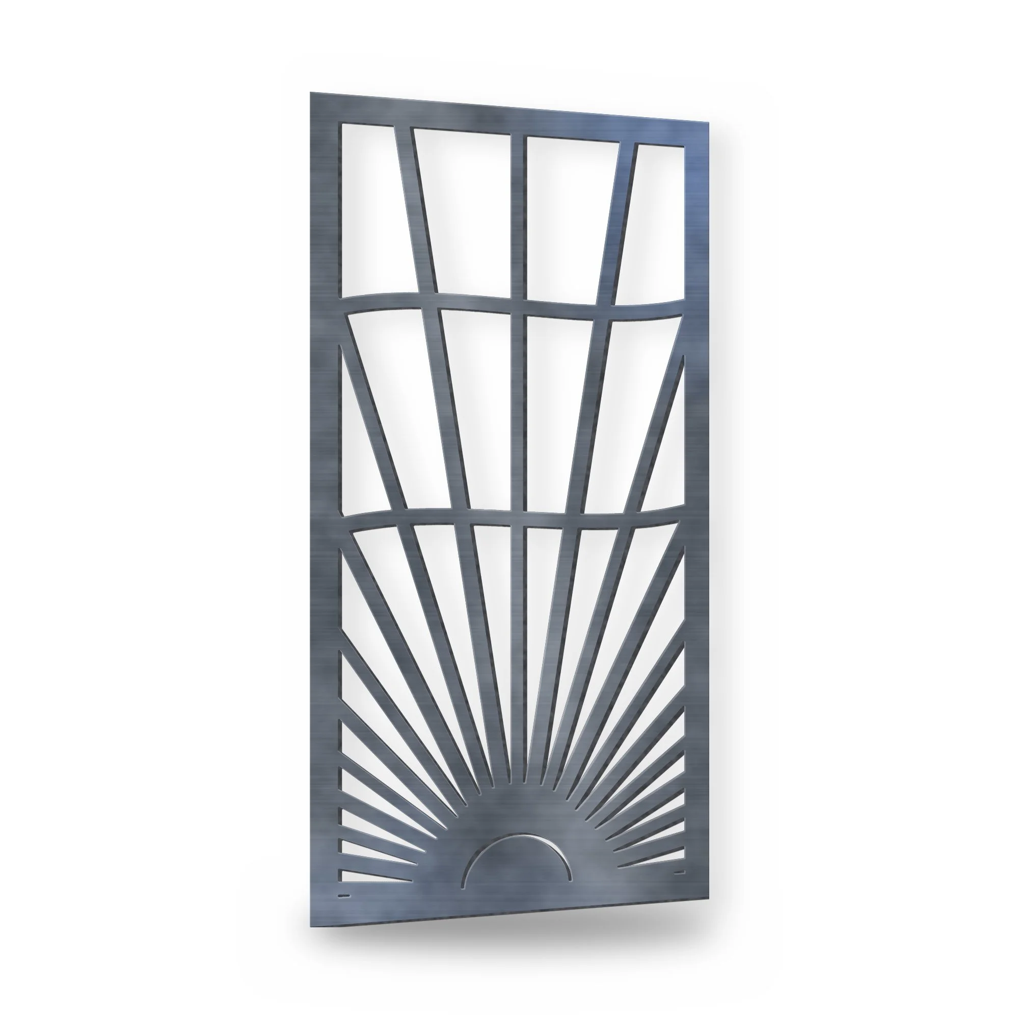 Daybreak Metal Side Gate in raw mild steel – plasma-cut 3 mm steel, studio photo on white