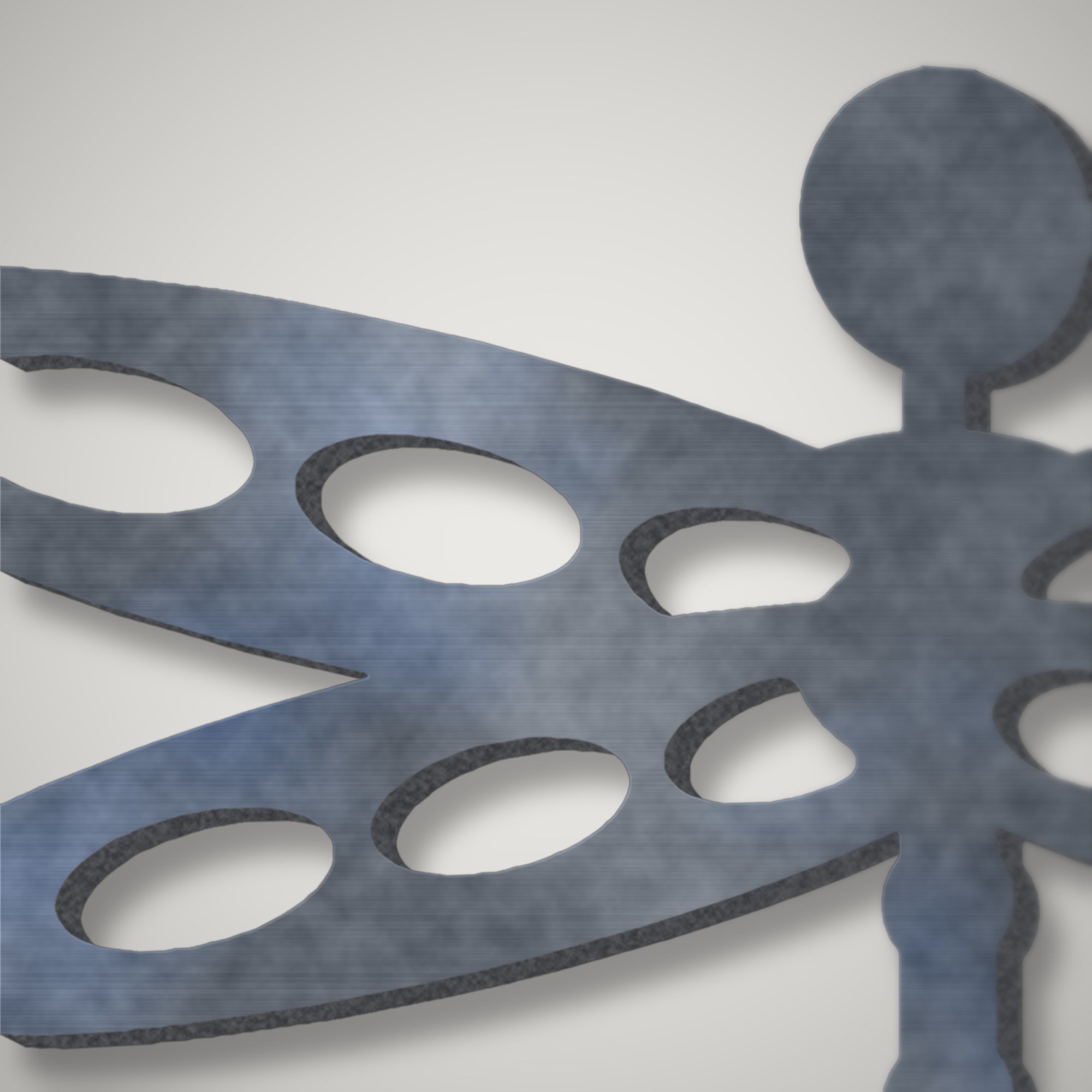 Close-up of dragonfly wing veins plasma-cut through 3 mm steel showing the fine cut edges