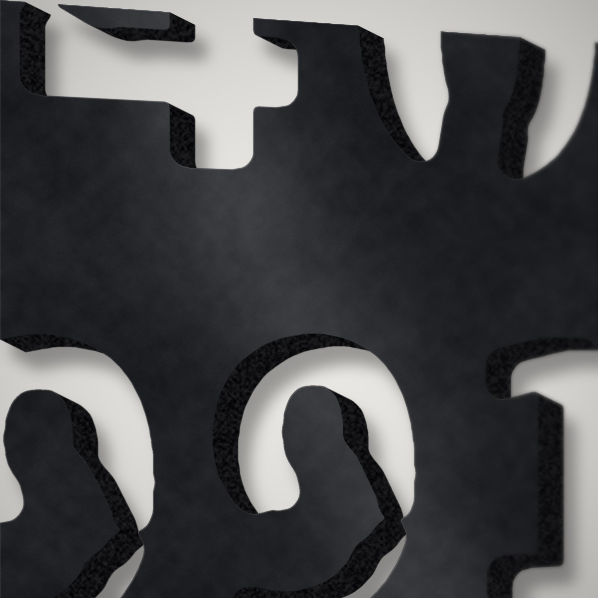 Close-up of plasma-cut stencil numerals and decimal point on a 3 mm steel plaque
