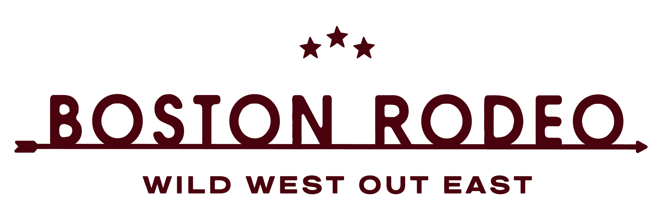 Boston Rodeo logo with three red stars above and the tagline "Wild West Out East" underneath.