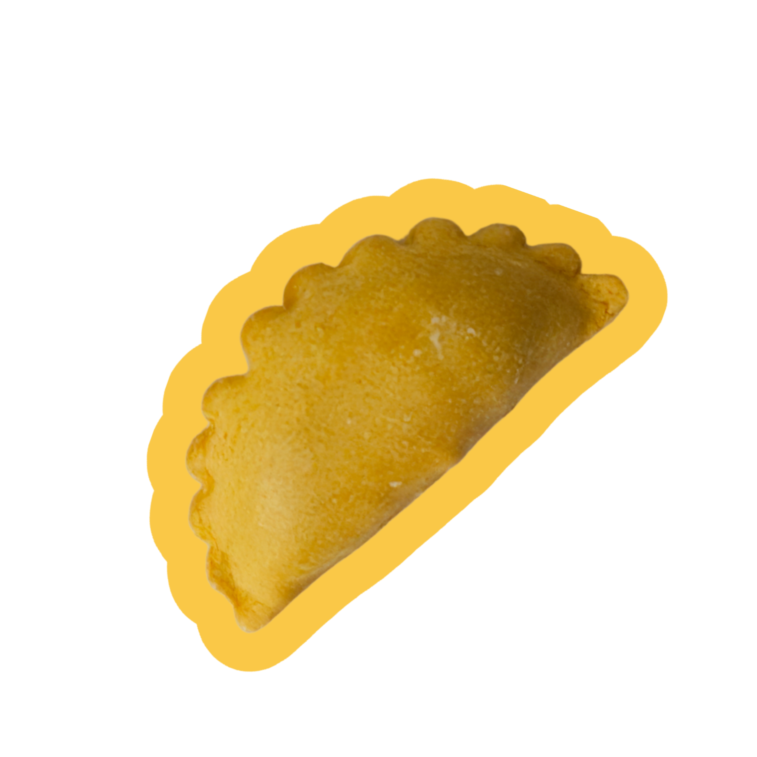 A golden fried empanada with a scalloped edge, viewed from an angle.