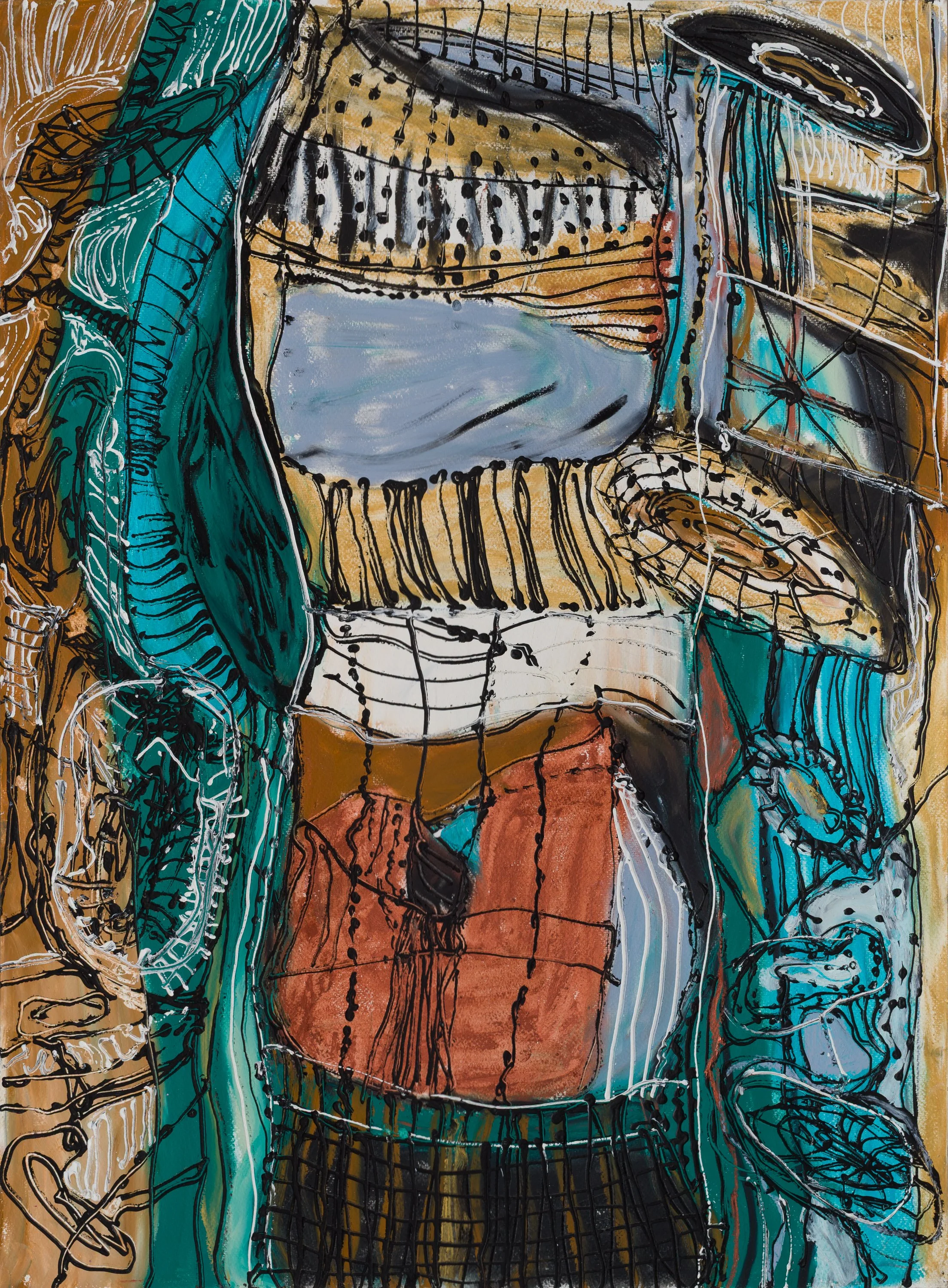 Drawing 5, oil and acrylic on paper, 76 x 56 cm, 2025